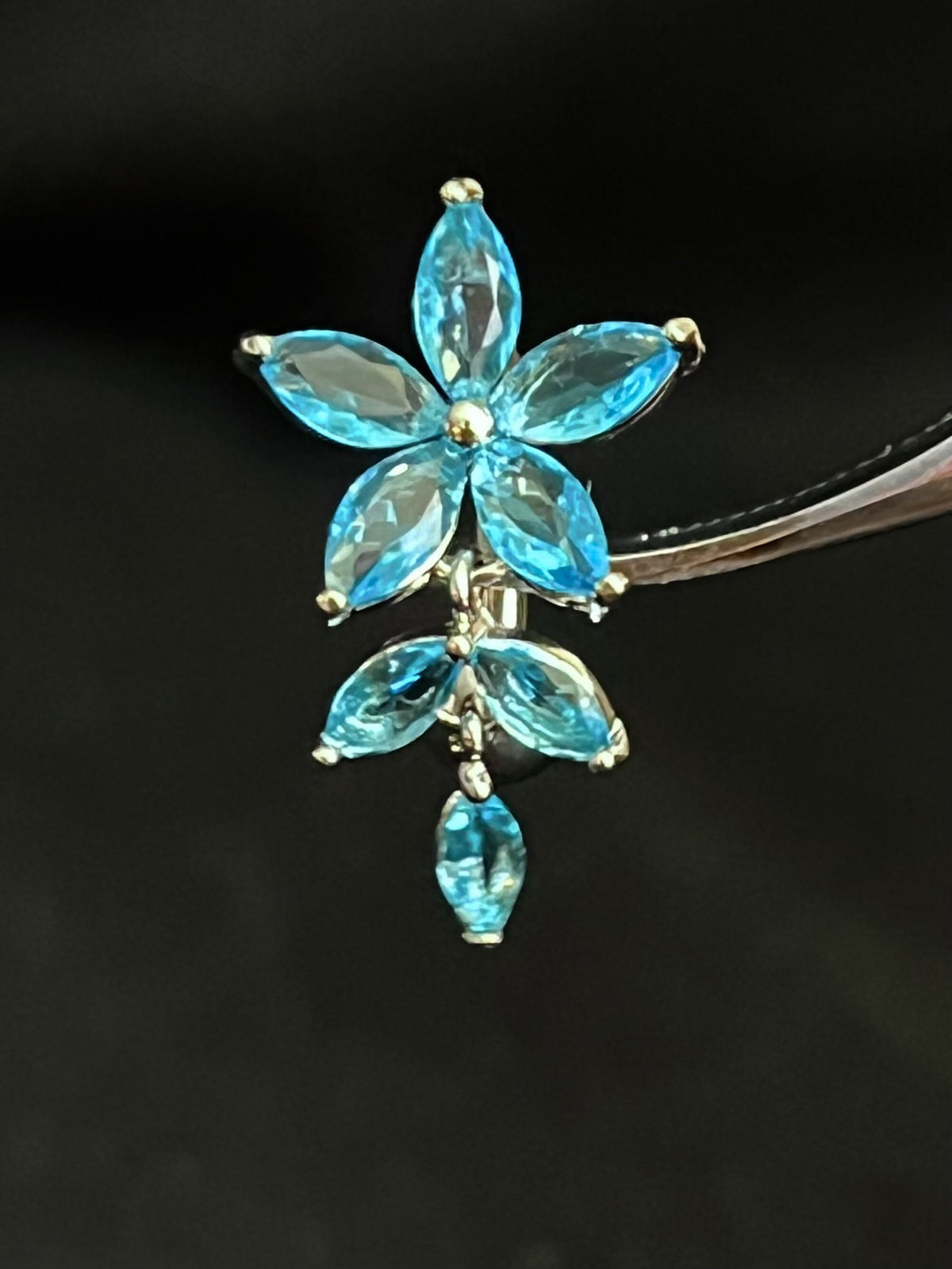1 Piece Brilliant Marquise CZ Gem Flower & Vine Top Drop Dangle Reverse Navel/Naval Belly Ring- 14g - 10mm - Clear, Pink and Aqua Available!