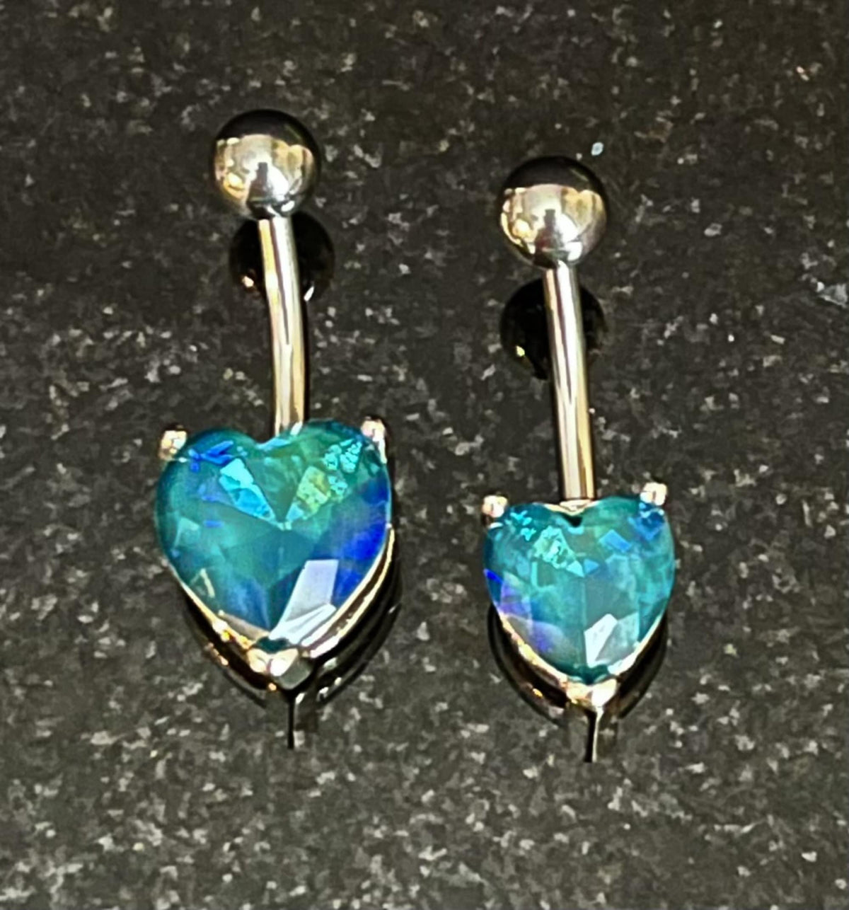 1 Piece Stunning Prong Set Aurora Borealis Effect Heart Crystal Gem Navel/Naval Belly Ring - 14g - 10mm - Available in a Variety of Colors!