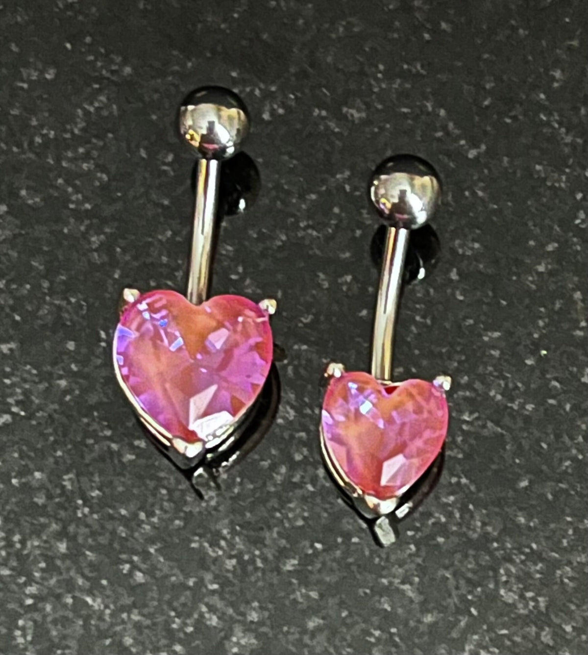 1 Piece Stunning Prong Set Aurora Borealis Effect Heart Crystal Gem Navel/Naval Belly Ring - 14g - 10mm - Available in a Variety of Colors!