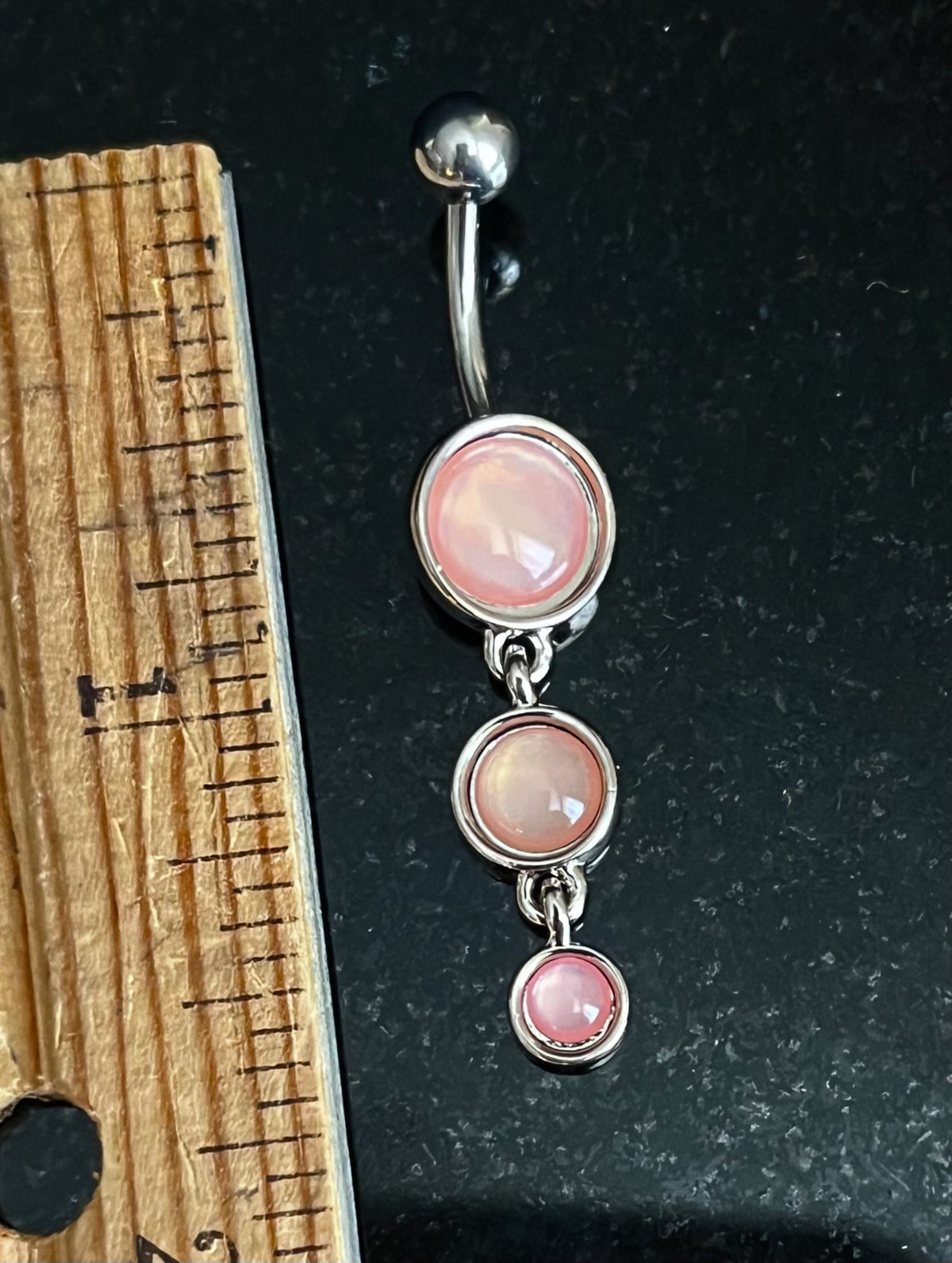 1 Piece Stunning Triple Round Illuminating Stone Dangle Ring Navel / Naval Belly Ring - 14g - 10mm - Available in Clear, Pink & Aqua!