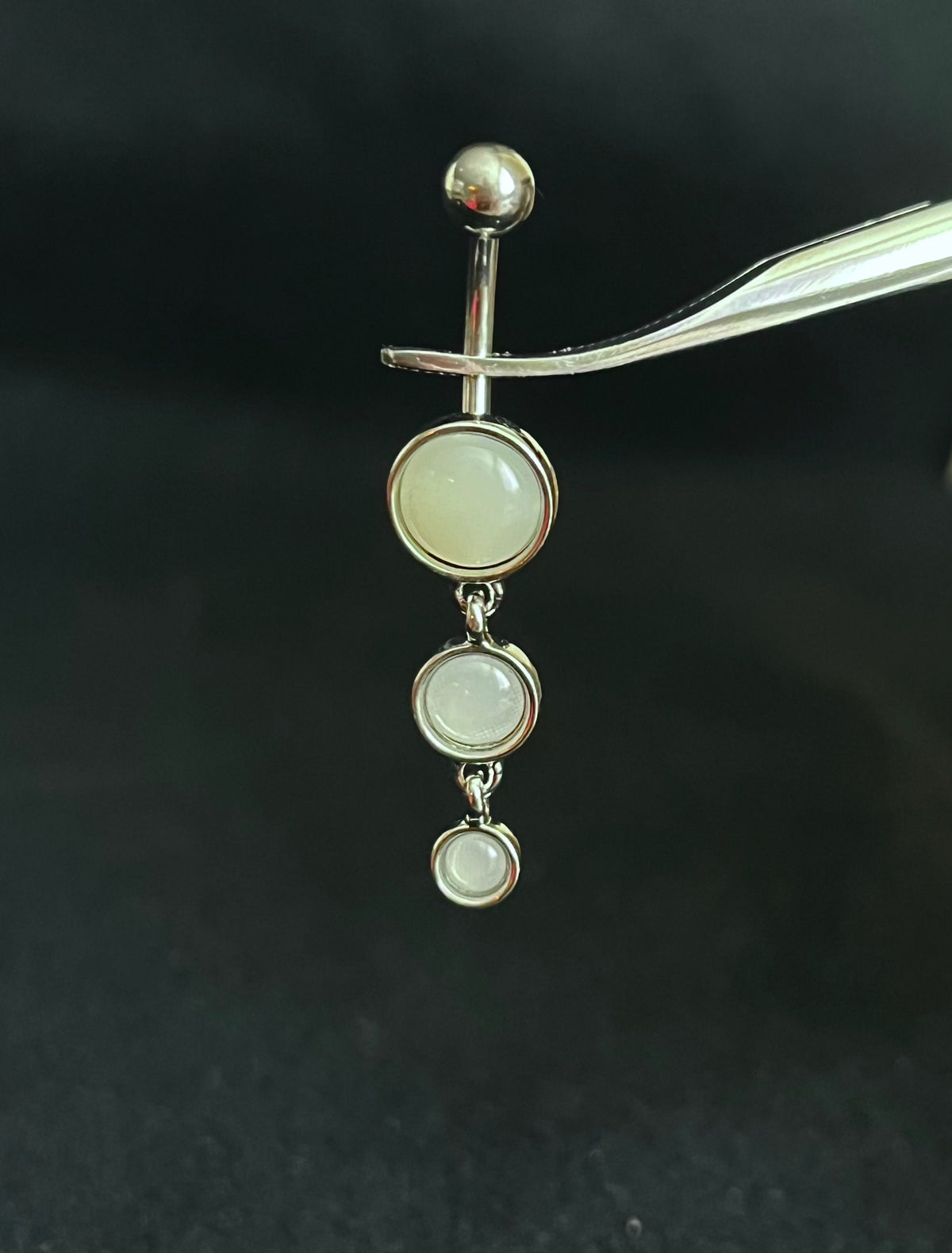 1 Piece Stunning Triple Round Illuminating Stone Dangle Ring Navel / Naval Belly Ring - 14g - 10mm - Available in Clear, Pink & Aqua!