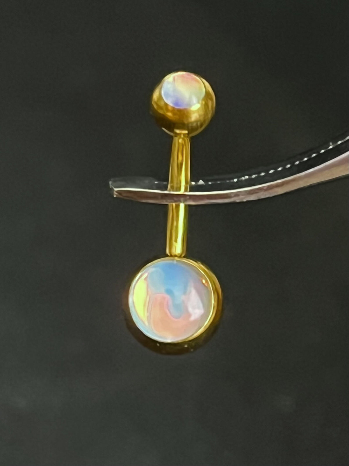 1 Piece Stunning Double Iridescent Stone Surgical Steel Navel/Naval Belly Ring - 14g - 10mm - Available in a Variety of Colors!