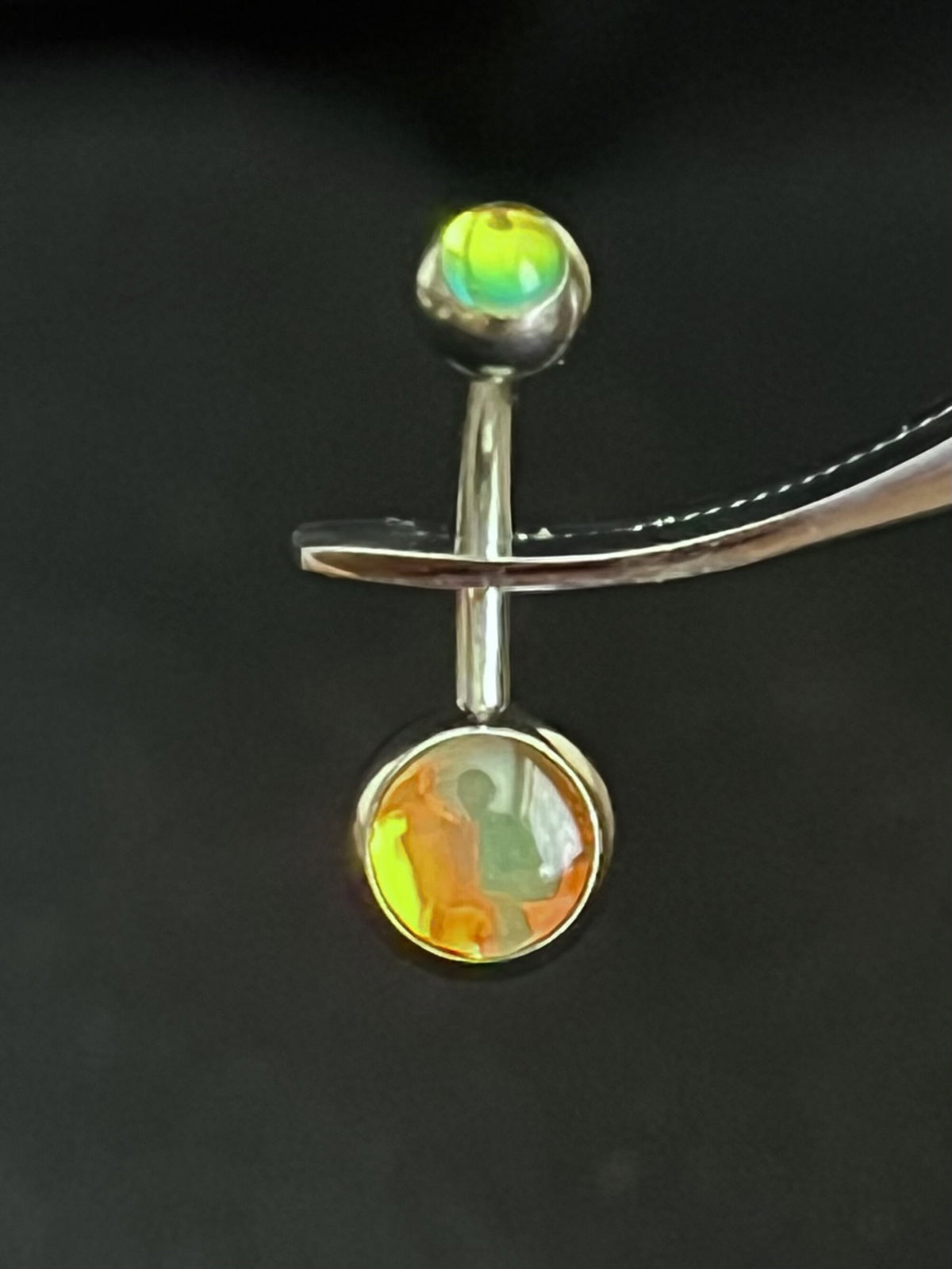 1 Piece Stunning Double Iridescent Stone Surgical Steel Navel/Naval Belly Ring - 14g - 10mm - Available in a Variety of Colors!
