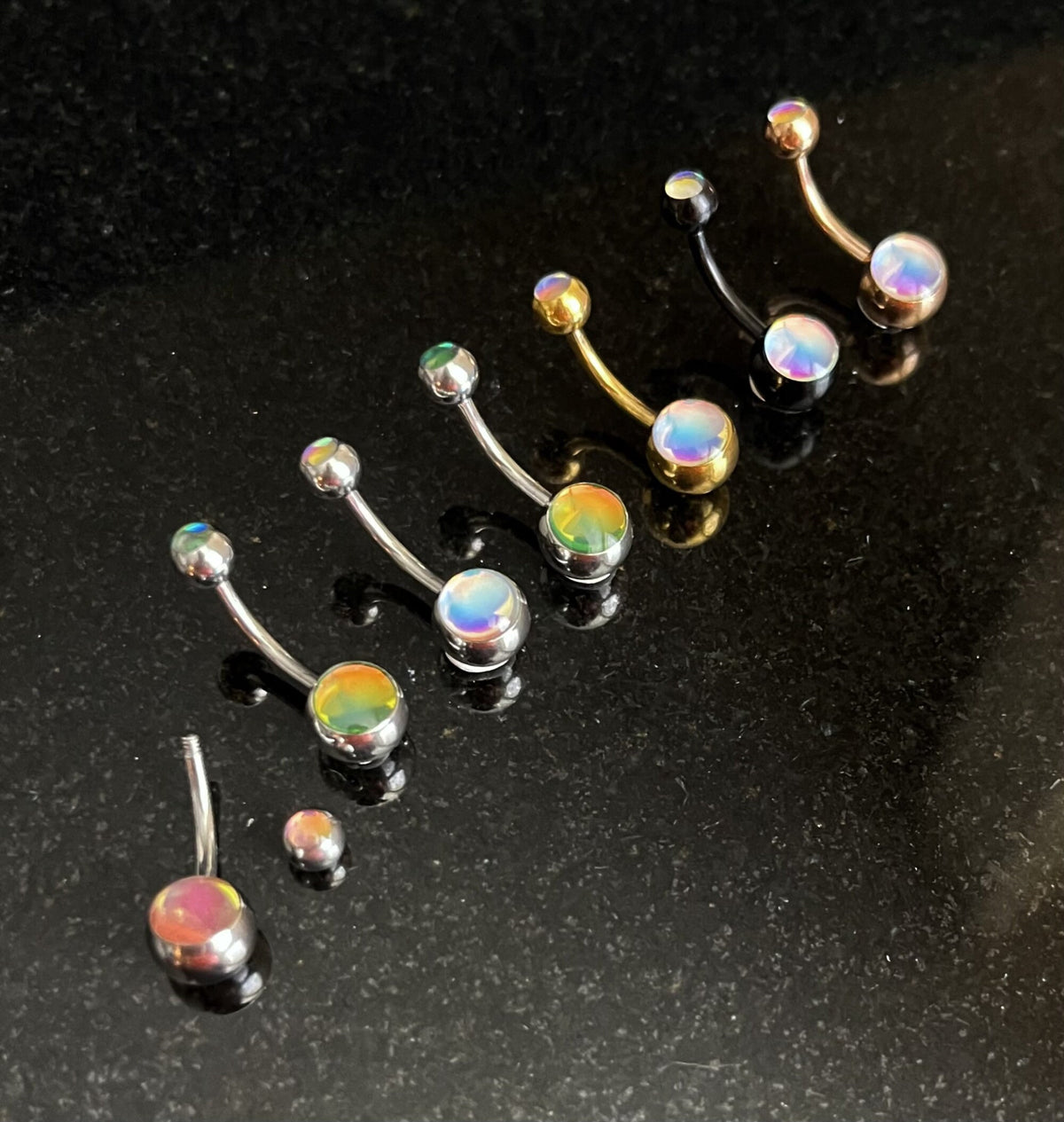 1 Piece Stunning Double Iridescent Stone Surgical Steel Navel/Naval Belly Ring - 14g - 10mm - Available in a Variety of Colors!