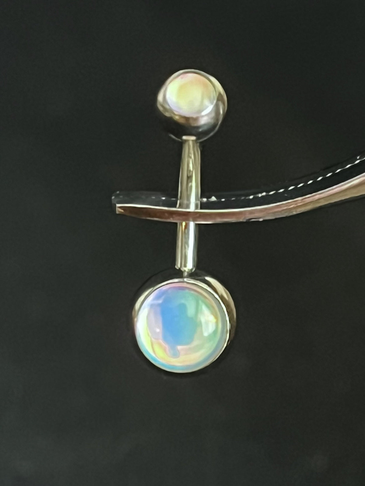 1 Piece Stunning Double Iridescent Stone Surgical Steel Navel/Naval Belly Ring - 14g - 10mm - Available in a Variety of Colors!