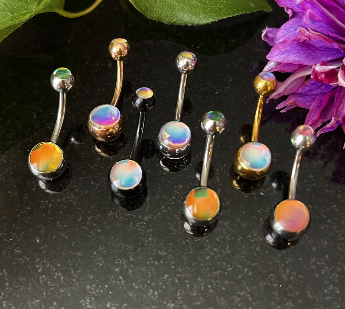1 Piece Stunning Double Iridescent Stone Surgical Steel Navel/Naval Belly Ring - 14g - 10mm - Available in a Variety of Colors!