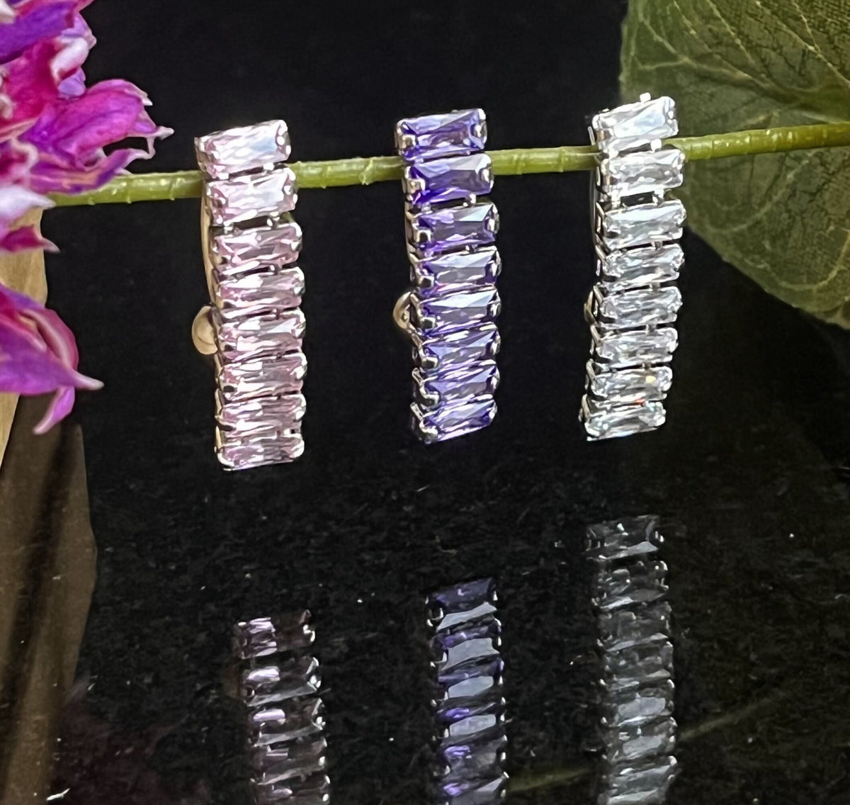 1 Piece Beautiful 8-Baguette CZ Gem Top Drop Dangle Reverse Navel / Naval Belly Ring - 14g - 10mm - Clear, Pink & Purple Available!