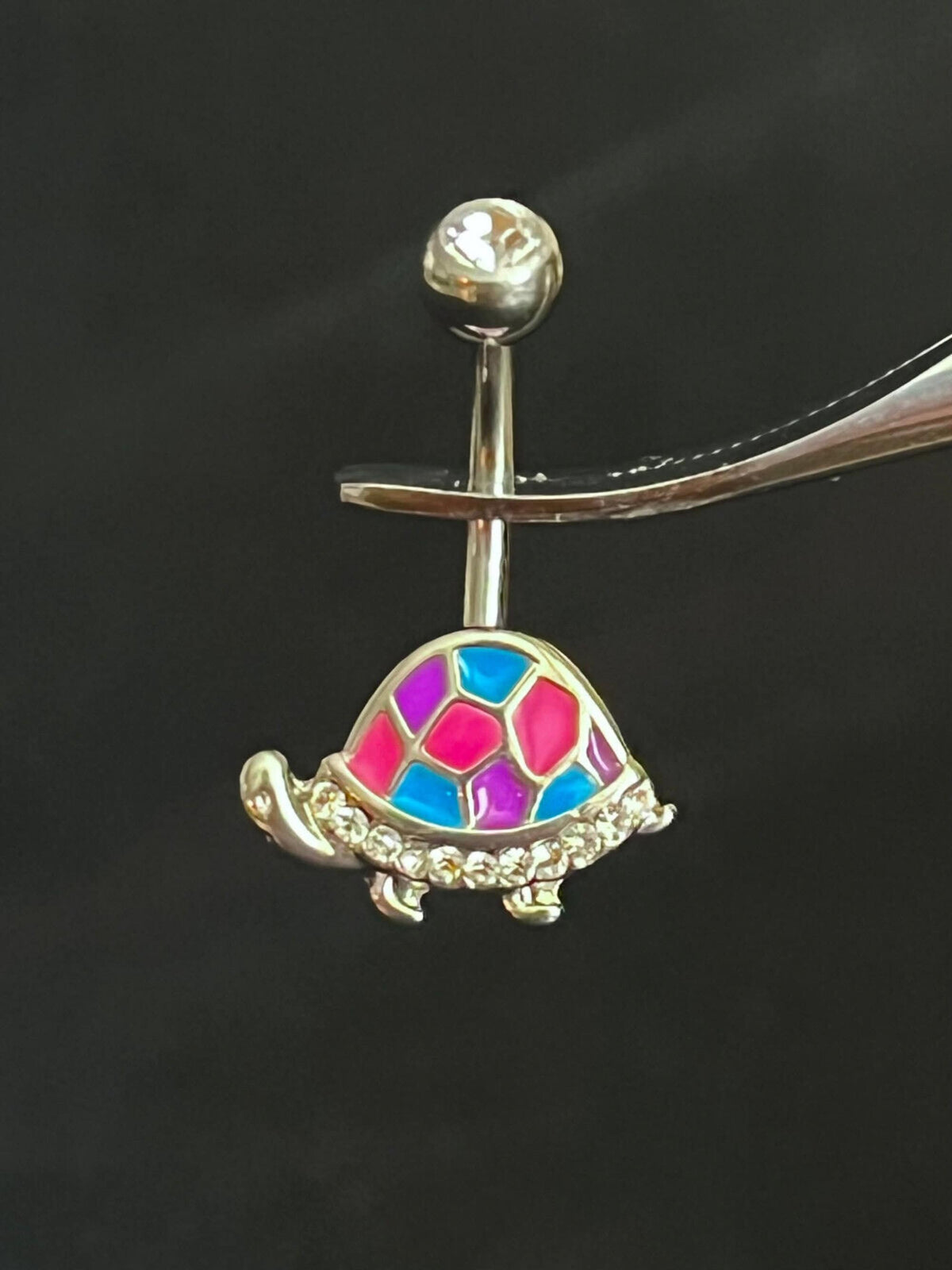 1 Piece Beautiful Enamel Turtle Navel / Naval Belly Ring - 14g - 10mm Bar Length - Black, Pink and Red Available!
