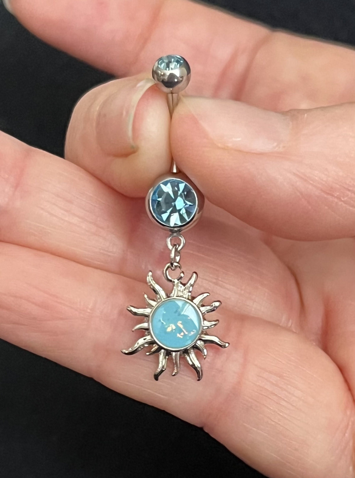 1 Piece Stunning Tribal Sun Opal Glitter Dangle Navel / Naval Belly Ring - 14g - 10mm - Available in Clear, Aqua, Pink, Gold and Rose Gold!