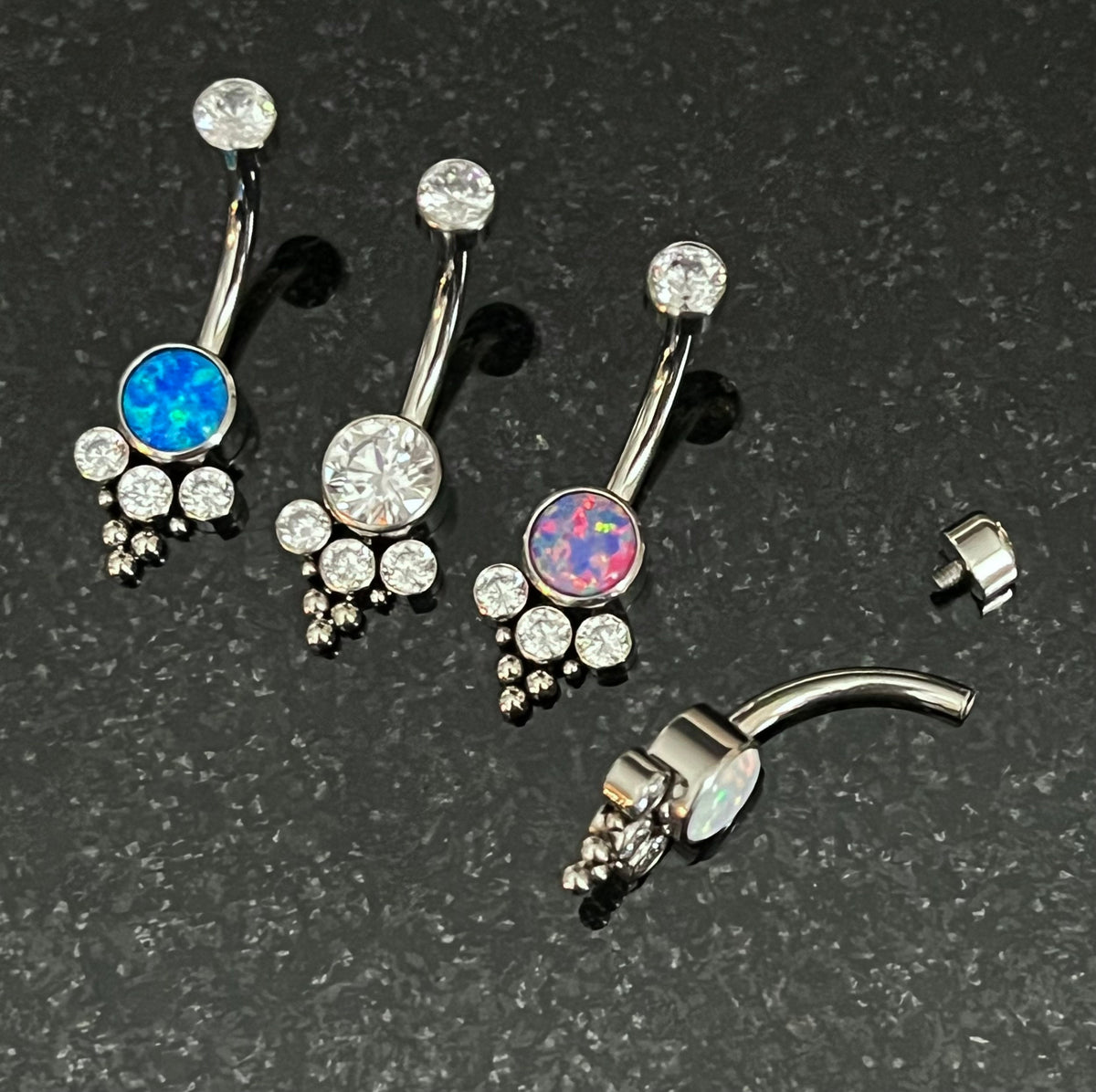 1 Piece Stunning Solid Implant Grade Titanium Trinity Cluster Navel/Naval Belly Ring - 14g - Clear Gem, Aqua, AB & Pink Opalite Available!