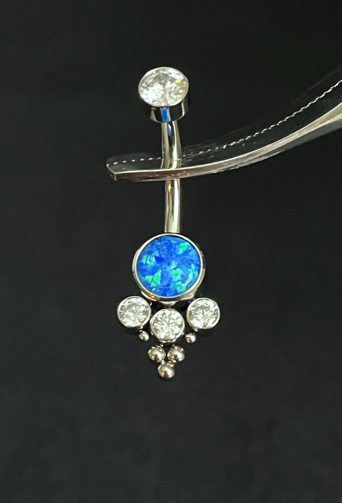 1 Piece Stunning Solid Implant Grade Titanium Trinity Cluster Navel/Naval Belly Ring - 14g - Clear Gem, Aqua, AB & Pink Opalite Available!