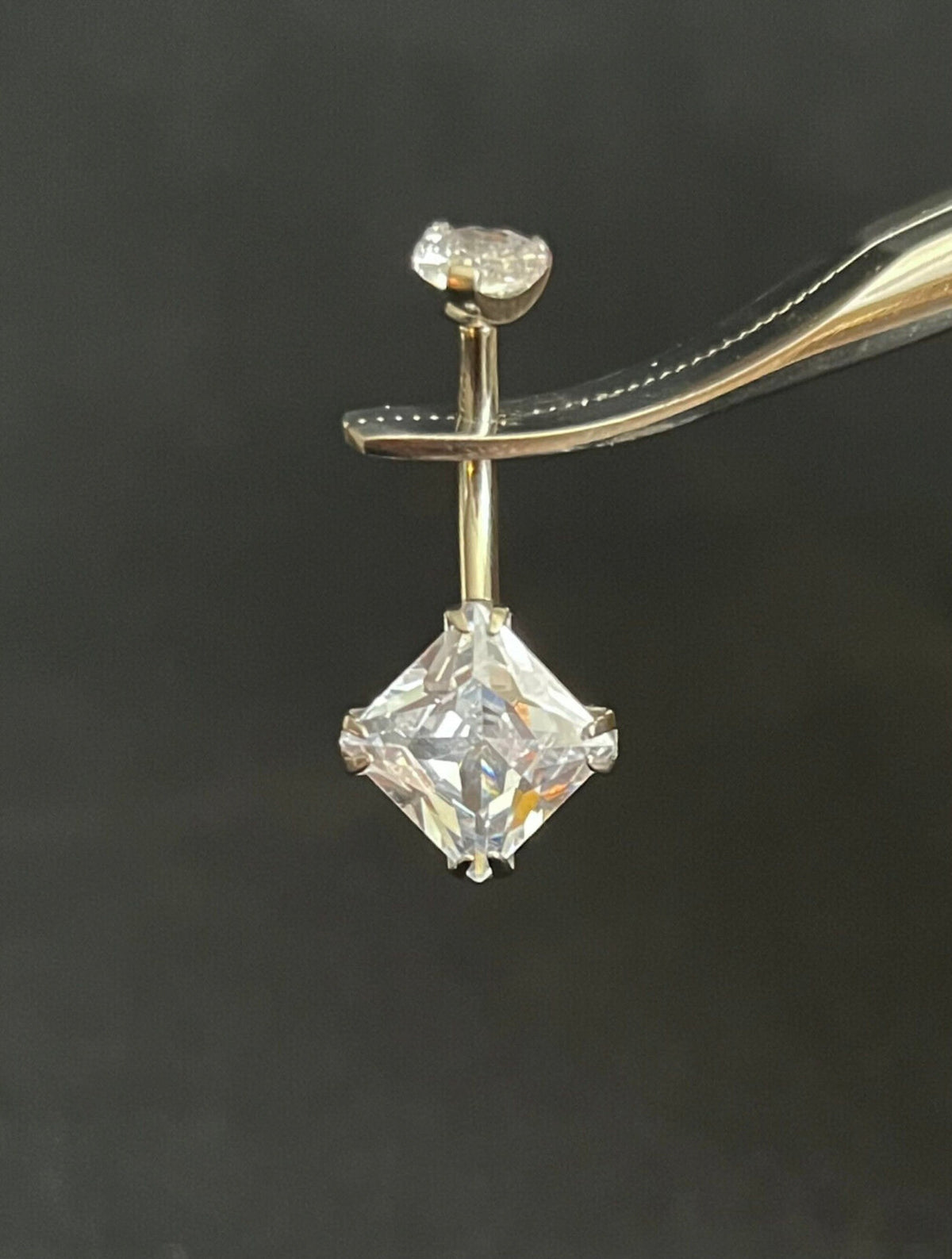 1 Piece Solid Implant Grade Titanium Square CZ Gem Navel/Naval Belly Ring - 14g - AB, Clear, Gold, Rose Gold w/Pink & Vitrail Available!