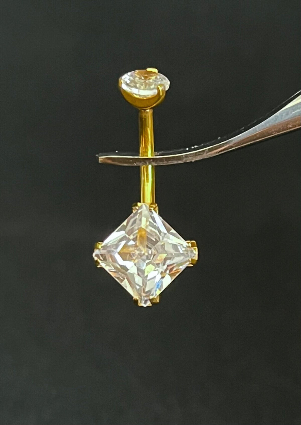 1 Piece Solid Implant Grade Titanium Square CZ Gem Navel/Naval Belly Ring - 14g - AB, Clear, Gold, Rose Gold w/Pink & Vitrail Available!