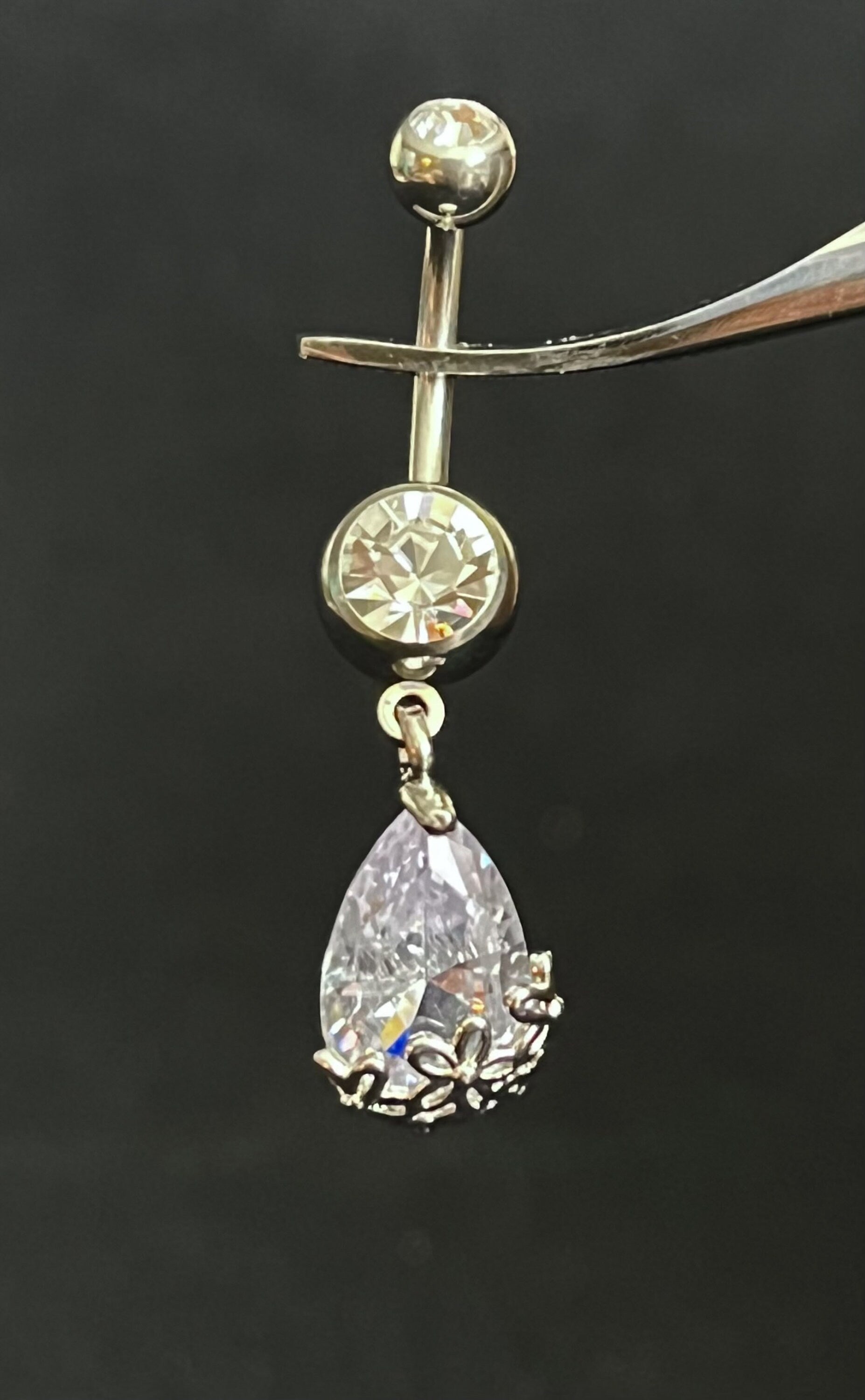 1 Piece Unique Floral Filigree Tear Drop Gem Belly Button Ring Navel / Naval Belly Ring - 14g - 10mm - Gold, Steel and Rose Gold Available!