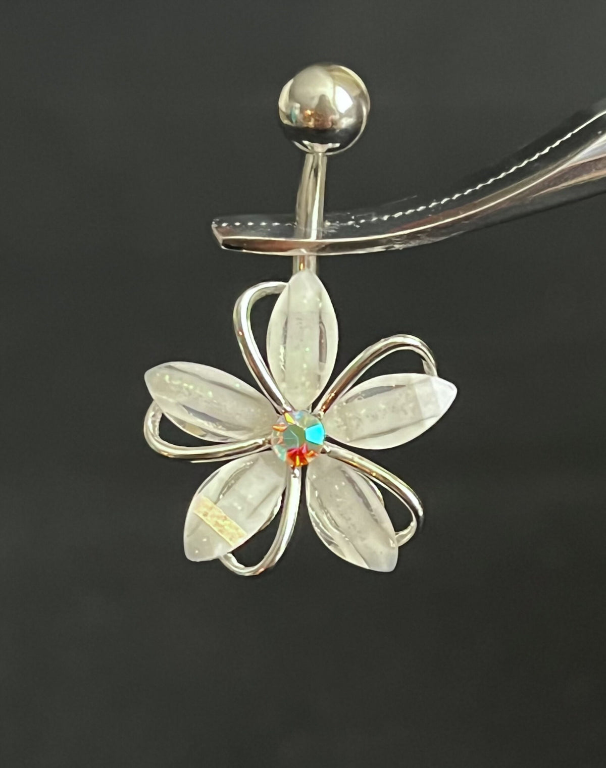 1 Piece Stunning CZ Gem Center Wire Flower Belly Button Ring Navel / Naval Belly Ring - 14g - 10mm - Gold, Steel and Rose Gold Available!