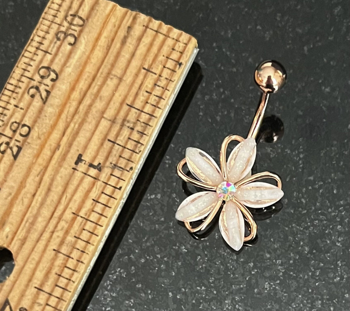 1 Piece Stunning CZ Gem Center Wire Flower Belly Button Ring Navel / Naval Belly Ring - 14g - 10mm - Gold, Steel and Rose Gold Available!