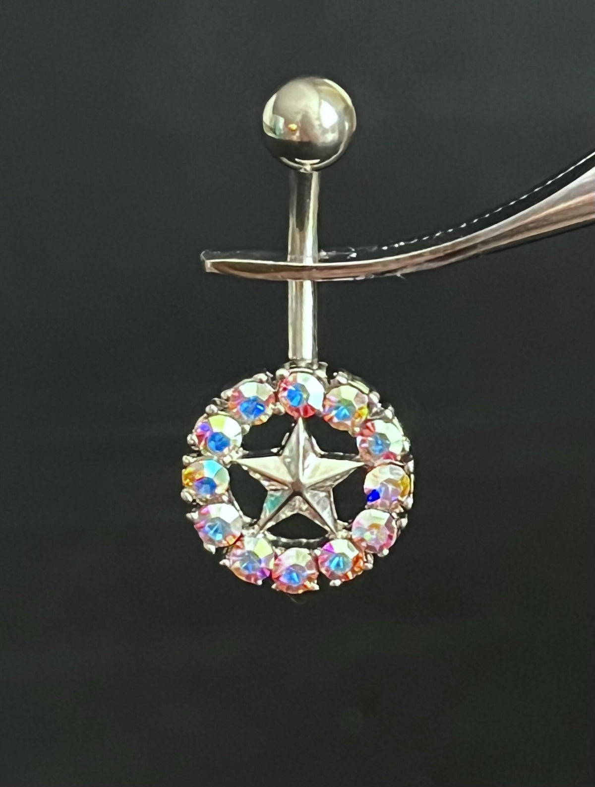 1 Piece Gem Surrounded Star Belly Button Ring Navel / Naval Belly Ring - 14g - 10mm - Aurora Borealis, Steel, Gold and Rose Gold Available!