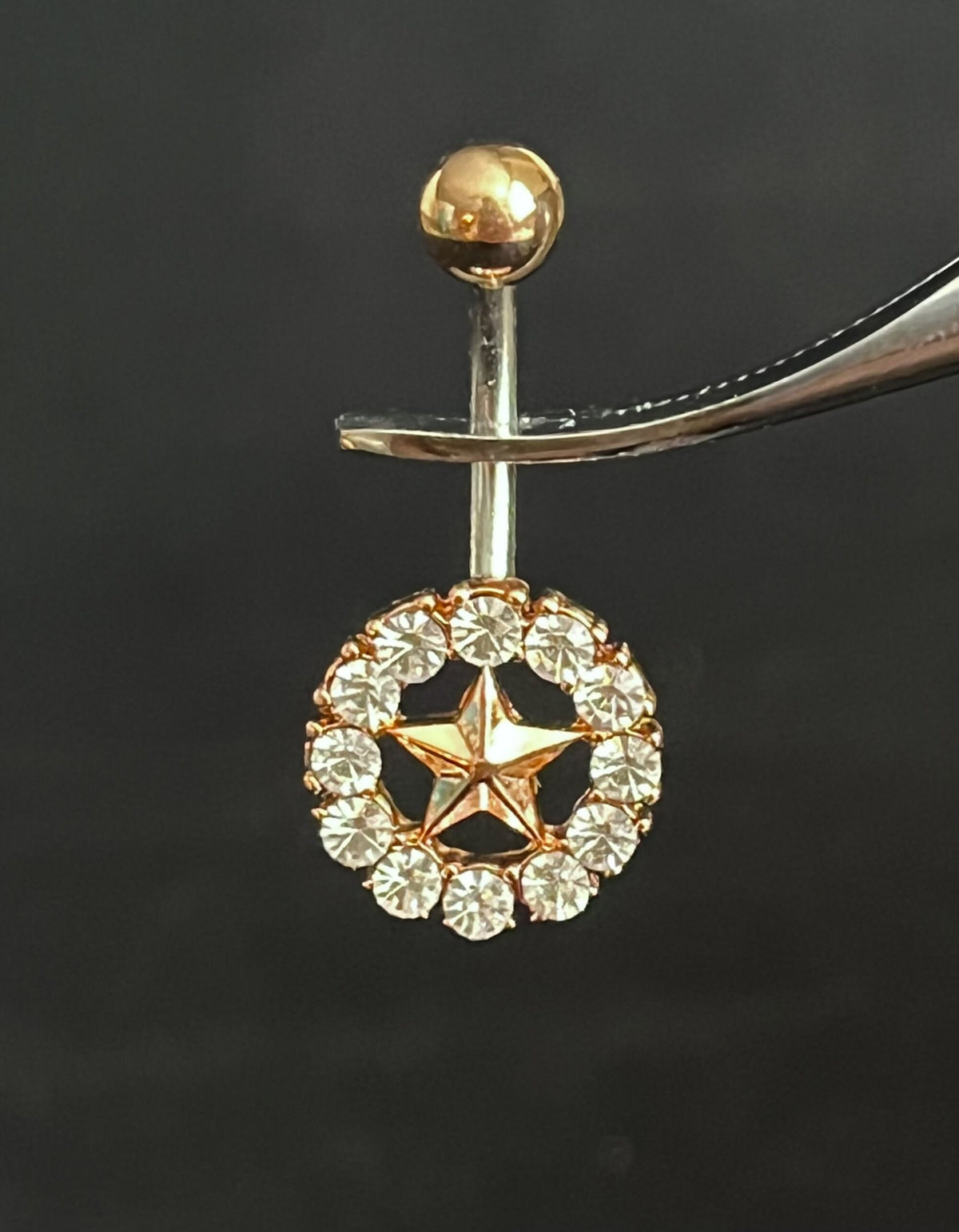 1 Piece Gem Surrounded Star Belly Button Ring Navel / Naval Belly Ring - 14g - 10mm - Aurora Borealis, Steel, Gold and Rose Gold Available!