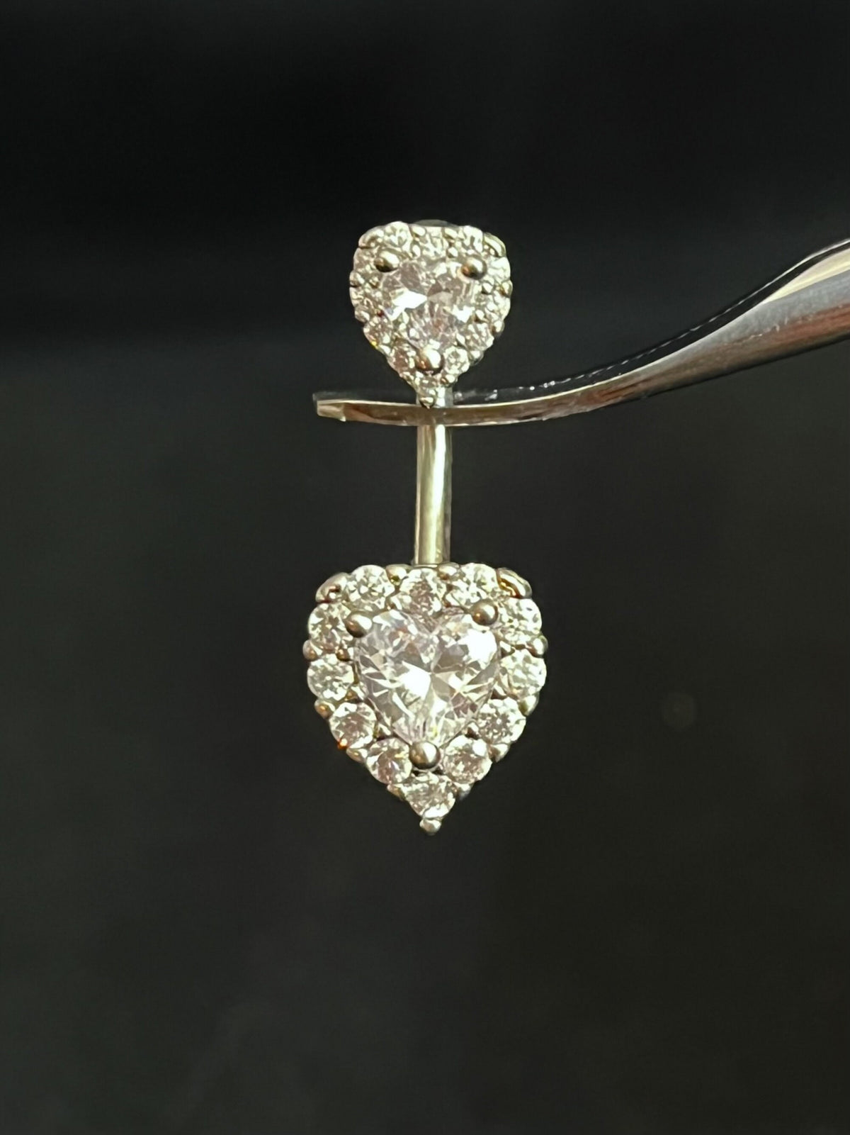 1 Piece Brilliant Gem Surrounded Hearts Button Ring Navel / Naval Belly Ring - 14g - 10mm - Available in Clear, Gold, Pink,and Red/Orange!