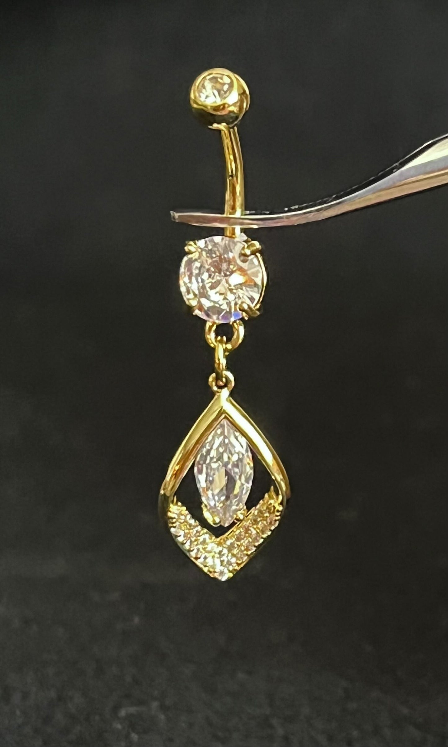 1 Piece Beautiful Hollow CZ Gem Paved Leaf Belly Button Ring Navel / Naval Belly Ring - 14g - 10mm - Gold, Steel and Rose Gold Available!
