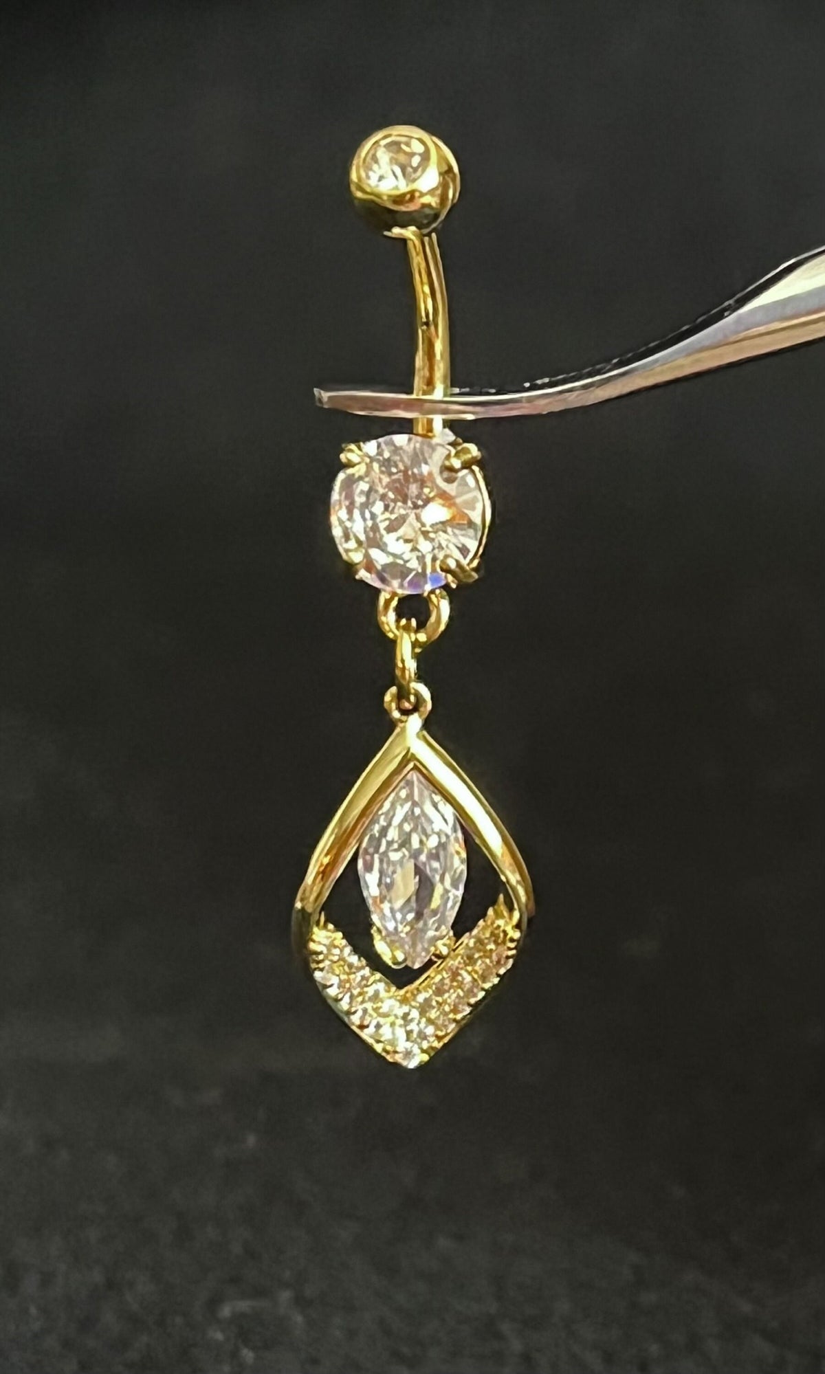 1 Piece Beautiful Hollow CZ Gem Paved Leaf Belly Button Ring Navel / Naval Belly Ring - 14g - 10mm - Gold, Steel and Rose Gold Available!