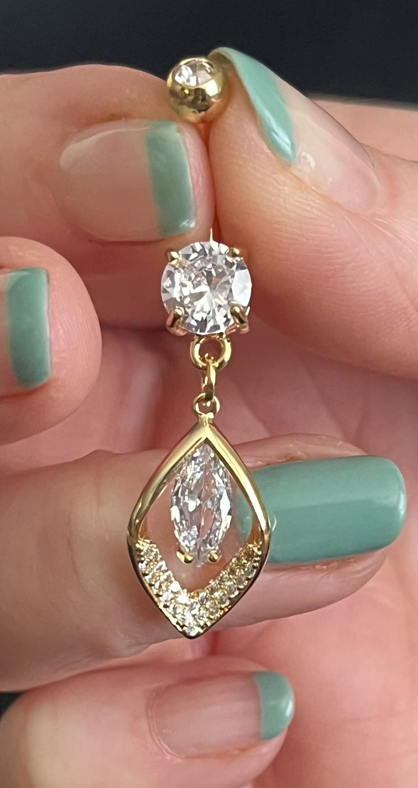 1 Piece Beautiful Hollow CZ Gem Paved Leaf Belly Button Ring Navel / Naval Belly Ring - 14g - 10mm - Gold, Steel and Rose Gold Available!