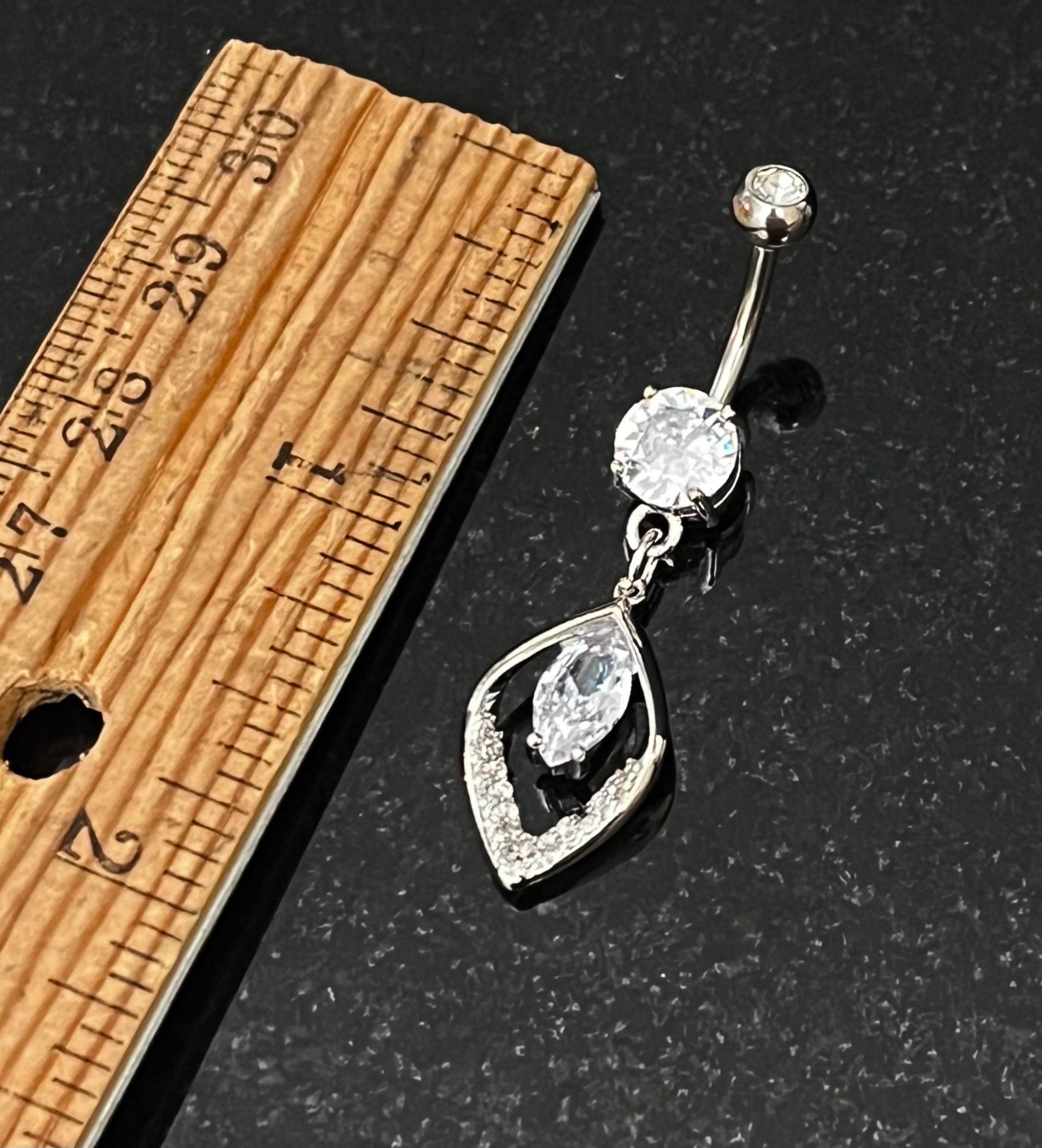 1 Piece Beautiful Hollow CZ Gem Paved Leaf Belly Button Ring Navel / Naval Belly Ring - 14g - 10mm - Gold, Steel and Rose Gold Available!