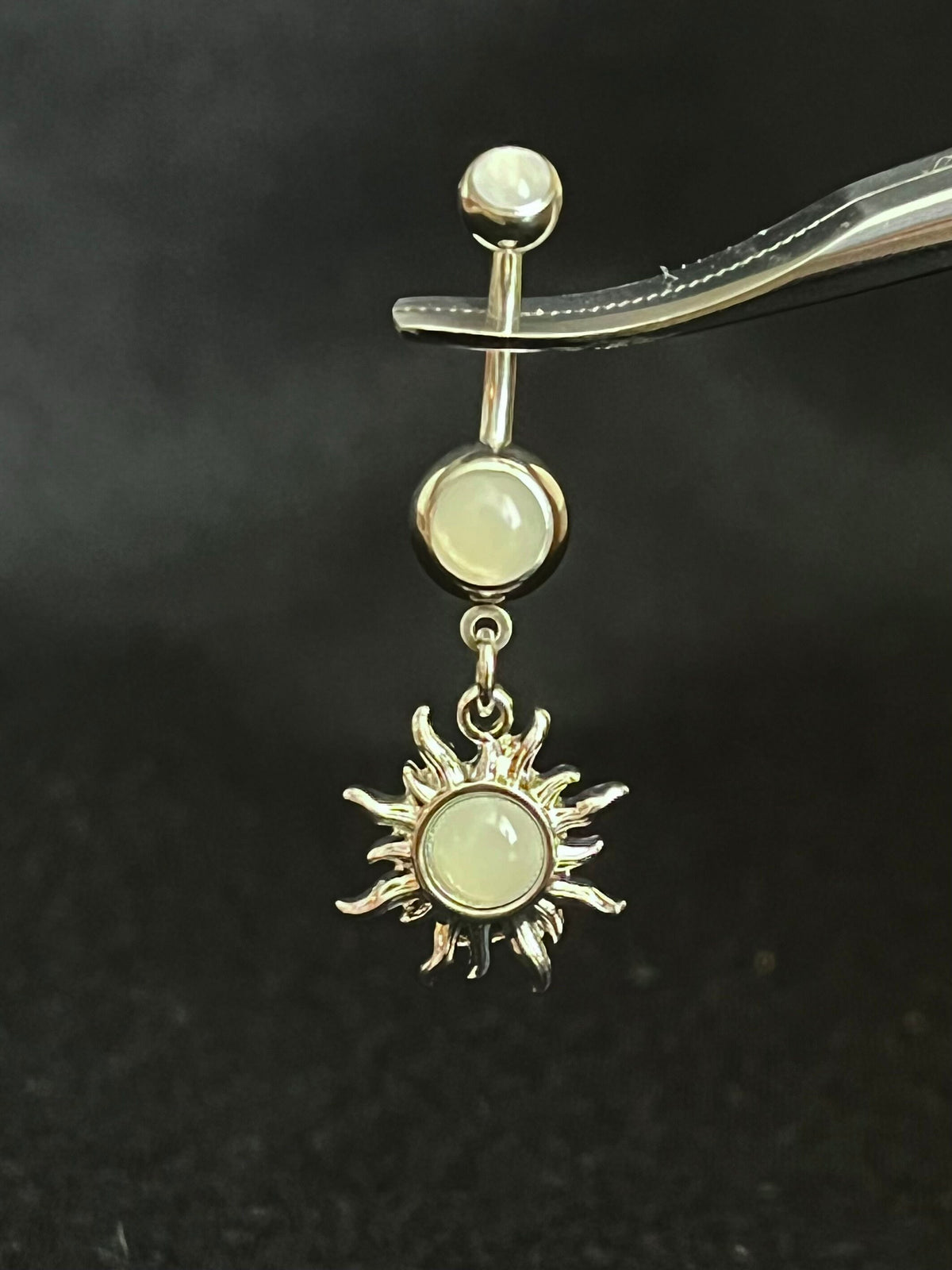 1 Piece Stunning Tribal Sun Illuminating Stone Dangle Ring Navel / Naval Belly Ring - 14g - 10mm - Available in Clear, Pink & Aqua!