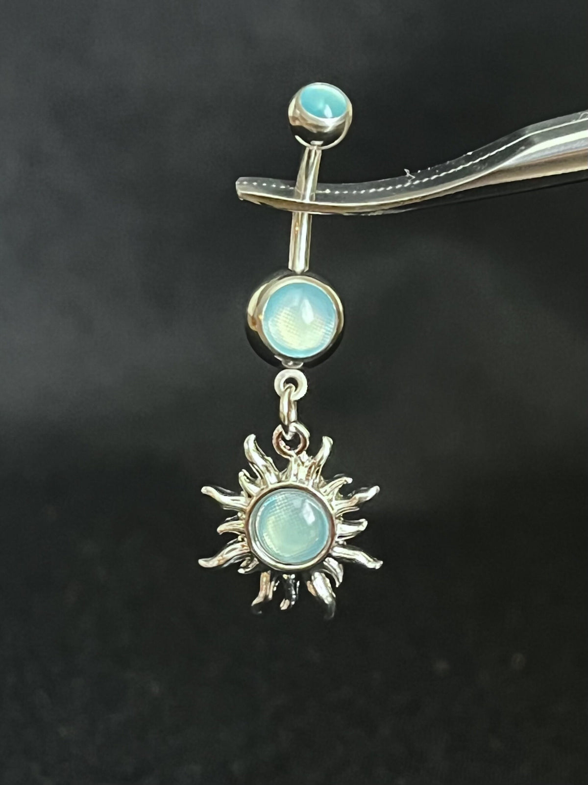 1 Piece Stunning Tribal Sun Illuminating Stone Dangle Ring Navel / Naval Belly Ring - 14g - 10mm - Available in Clear, Pink & Aqua!