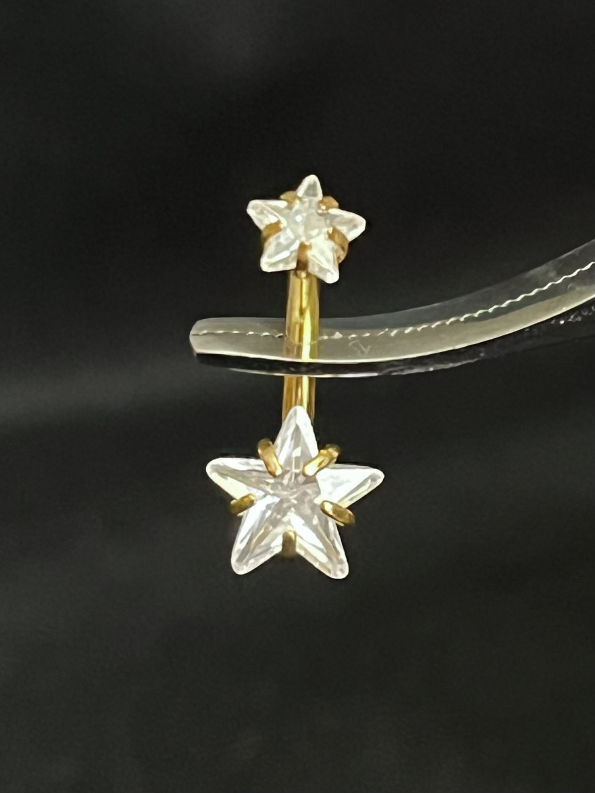 1 Piece Brilliant Prong Set CZ Gem Double Star Internally Threaded Navel/Naval Belly Ring - 14g - 10mm - Available in a Variety of Colors:)