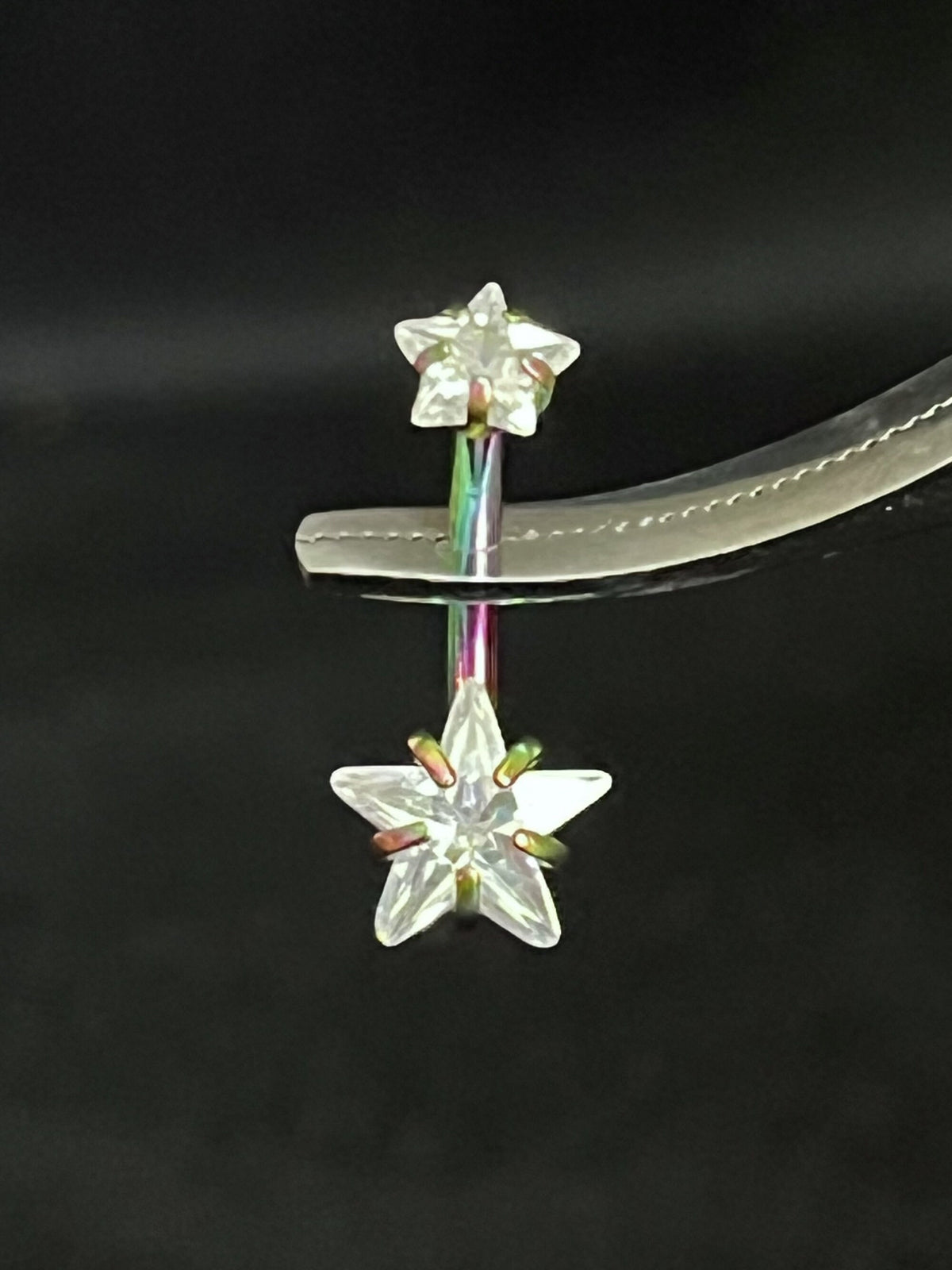 1 Piece Brilliant Prong Set CZ Gem Double Star Internally Threaded Navel/Naval Belly Ring - 14g - 10mm - Available in a Variety of Colors:)
