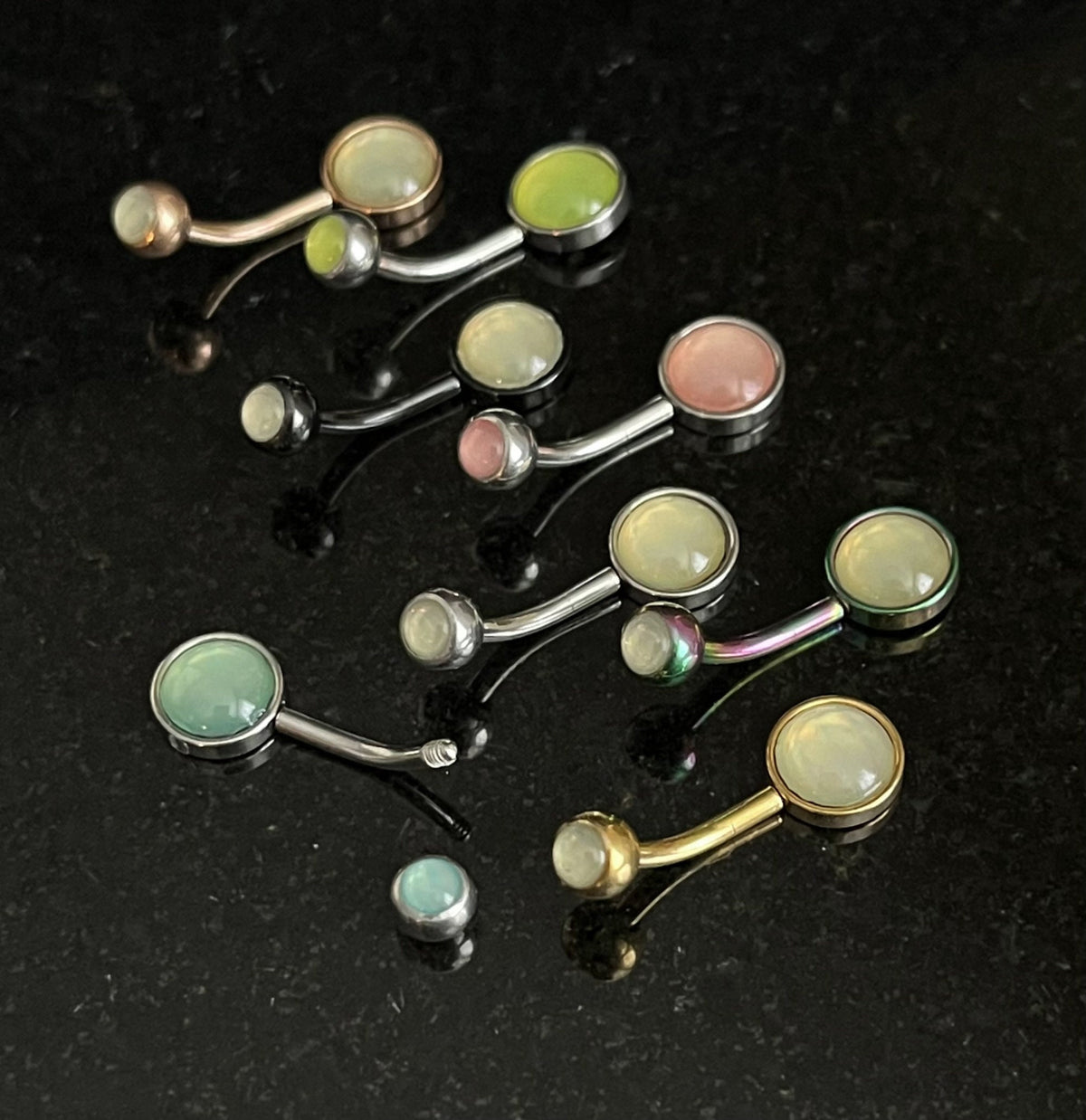 1 Piece Beautiful Double Round Illuminating Stone Gem Ring Navel / Naval Belly Ring - 14g - 10mm - Available in a Variety of Colors!