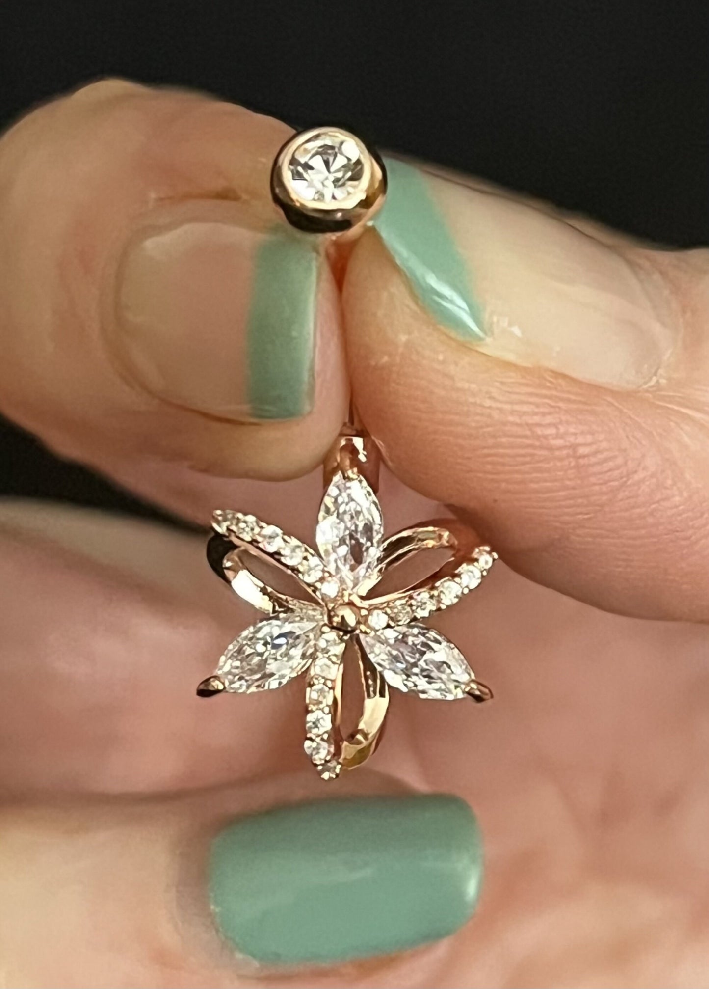 1 Piece Beautiful Hollow Paved CZ Gem Flower Navel / Naval Belly Ring - 14g - 10mm - Gold, Silver and Rose Gold Available!