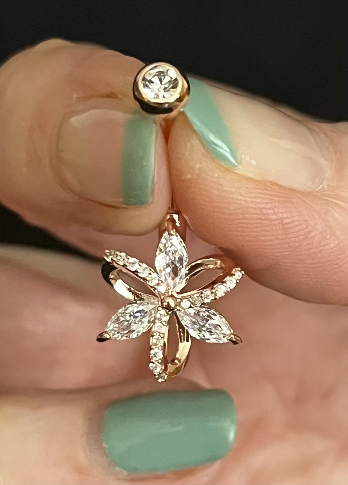 1 Piece Beautiful Hollow Paved CZ Gem Flower Navel / Naval Belly Ring - 14g - 10mm - Gold, Silver and Rose Gold Available!