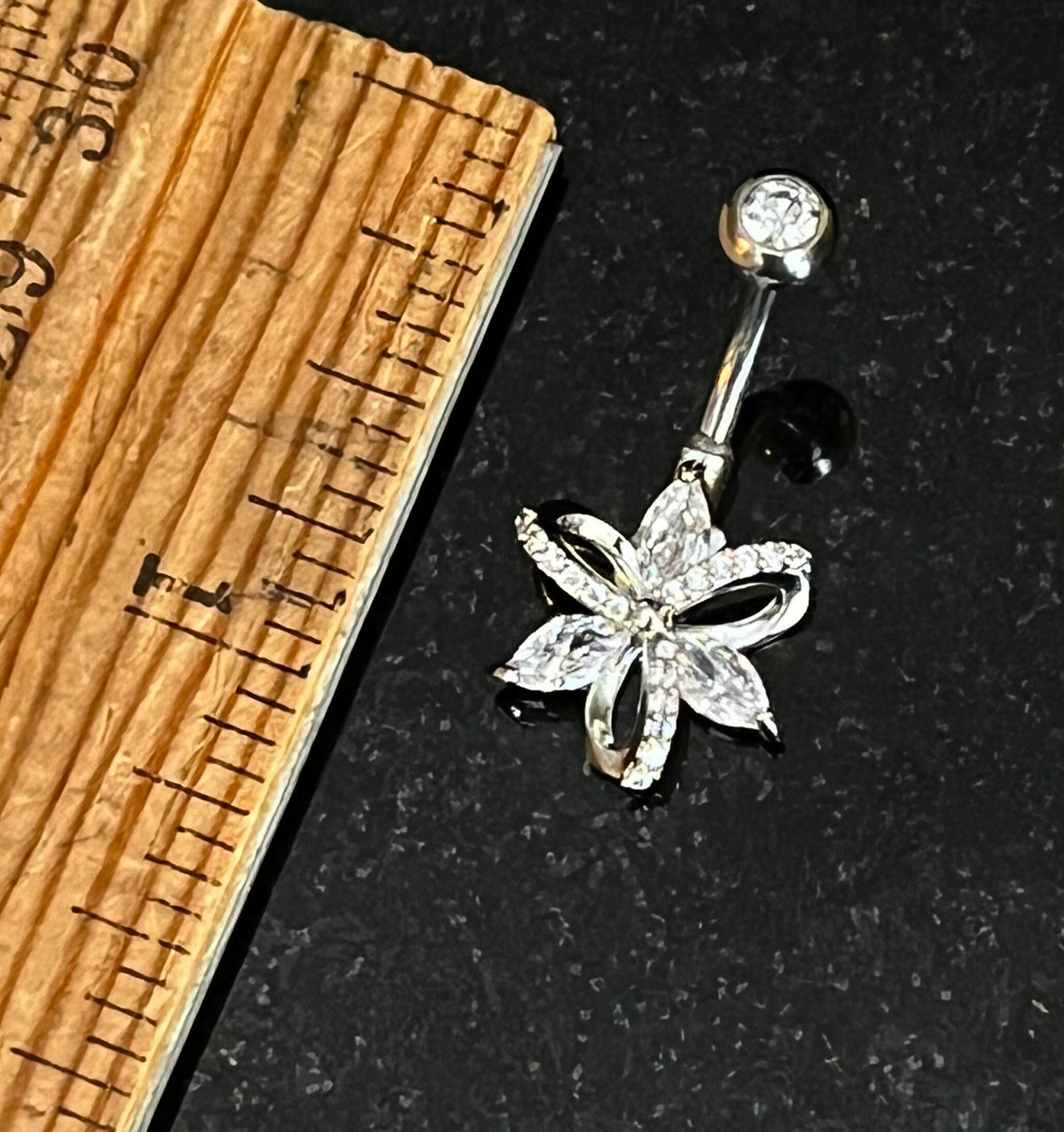 1 Piece Beautiful Hollow Paved CZ Gem Flower Navel / Naval Belly Ring - 14g - 10mm - Gold, Silver and Rose Gold Available!