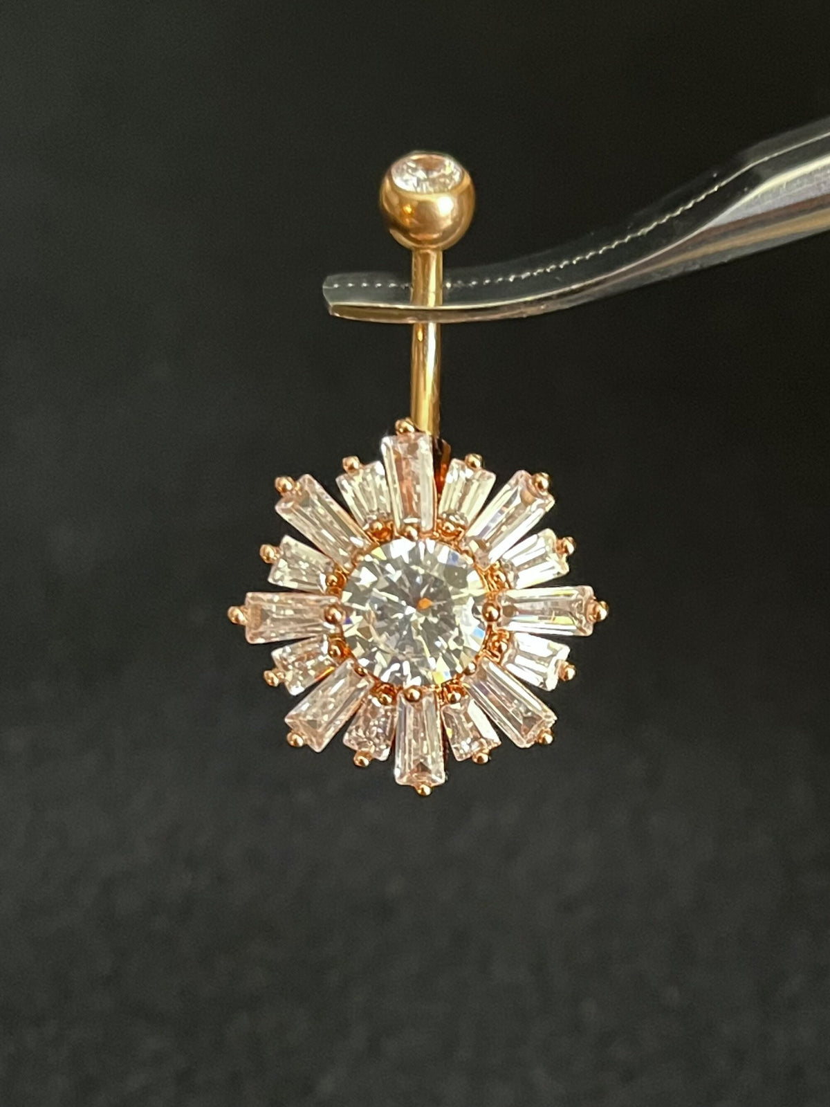 1 Piece Stunning Baguette CZ Gems Sunburst Navel / Naval Belly Button Ring - 14g - 10mm - Gold, Silver and Rose Gold Available!