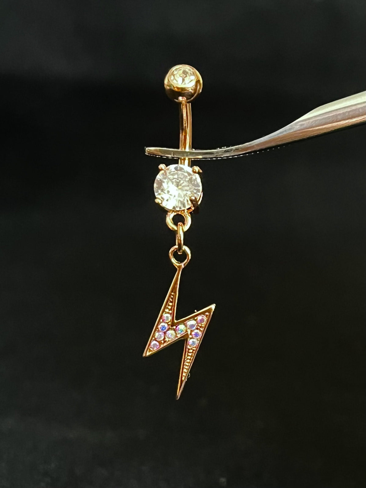 1 Piece Unique Cubic Zirconia Gem Paved Lightning Bolt Navel / Naval Belly Button Ring - 14g - 10mm - Rose Gold, Gold and Silver Available!