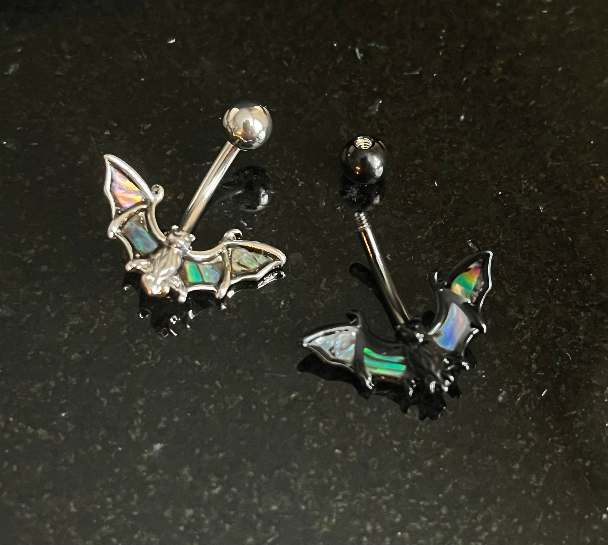 1 Piece Unique Abalone Shell Bat Navel / Naval Belly Button Ring - 14g - 10mm - Black and Silver Available!