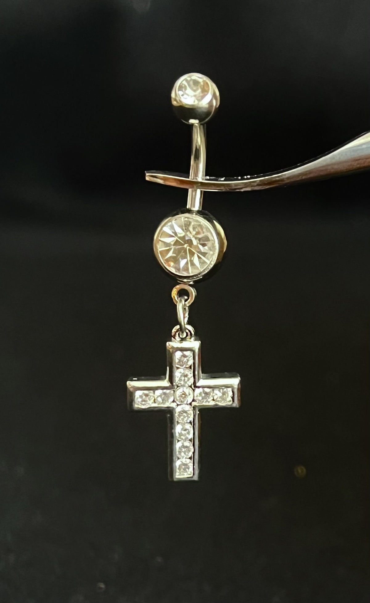 1 Piece Beautiful CZ Gem Set Paved Cross Navel / Naval Belly Button Ring - 14g - 10mm - Gold, Silver and Rose Gold Available!