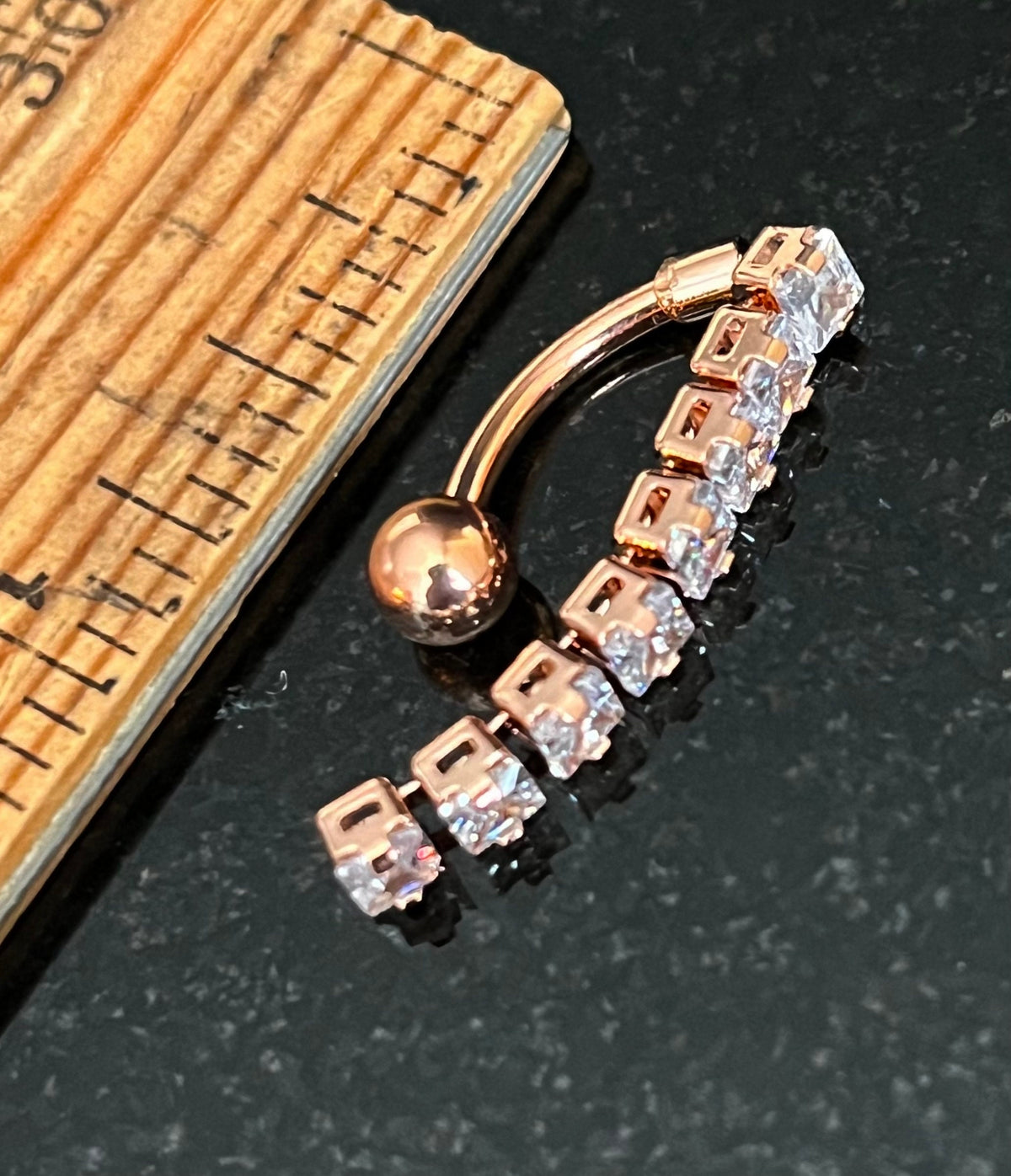 1 Piece Stunning 8-Square CZ Gem Top Drop Dangle Reverse Navel / Naval Belly Ring - 14g - 10mm - Gold, Silver and Rose Gold Available!