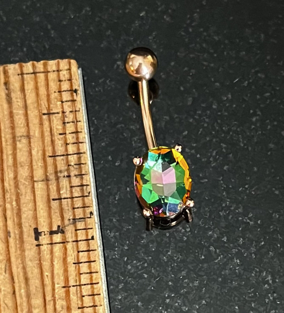 1 Piece Brilliant Prong Set Aurora Borealis Effect Oval Crystal Gem Navel/Naval Belly Ring - 14g - Available in a Variety of Colors!