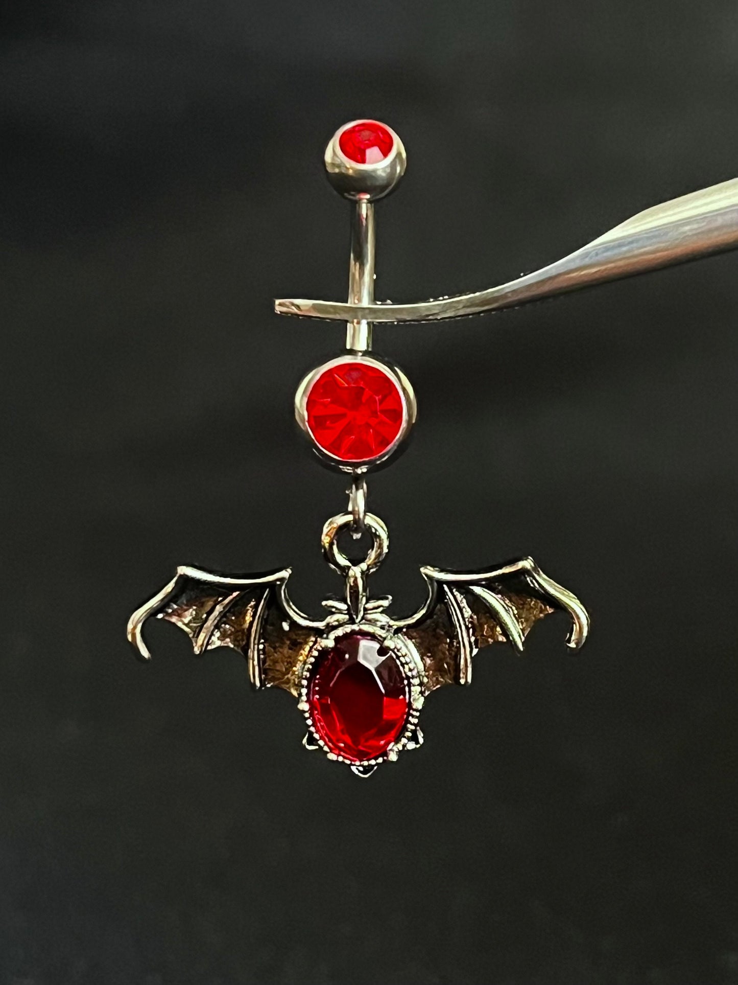 1 Piece Unusual Gothic Bat Gem Dangle Navel / Naval Belly Button Ring - 14g - 10mm - Purple and Red Available!