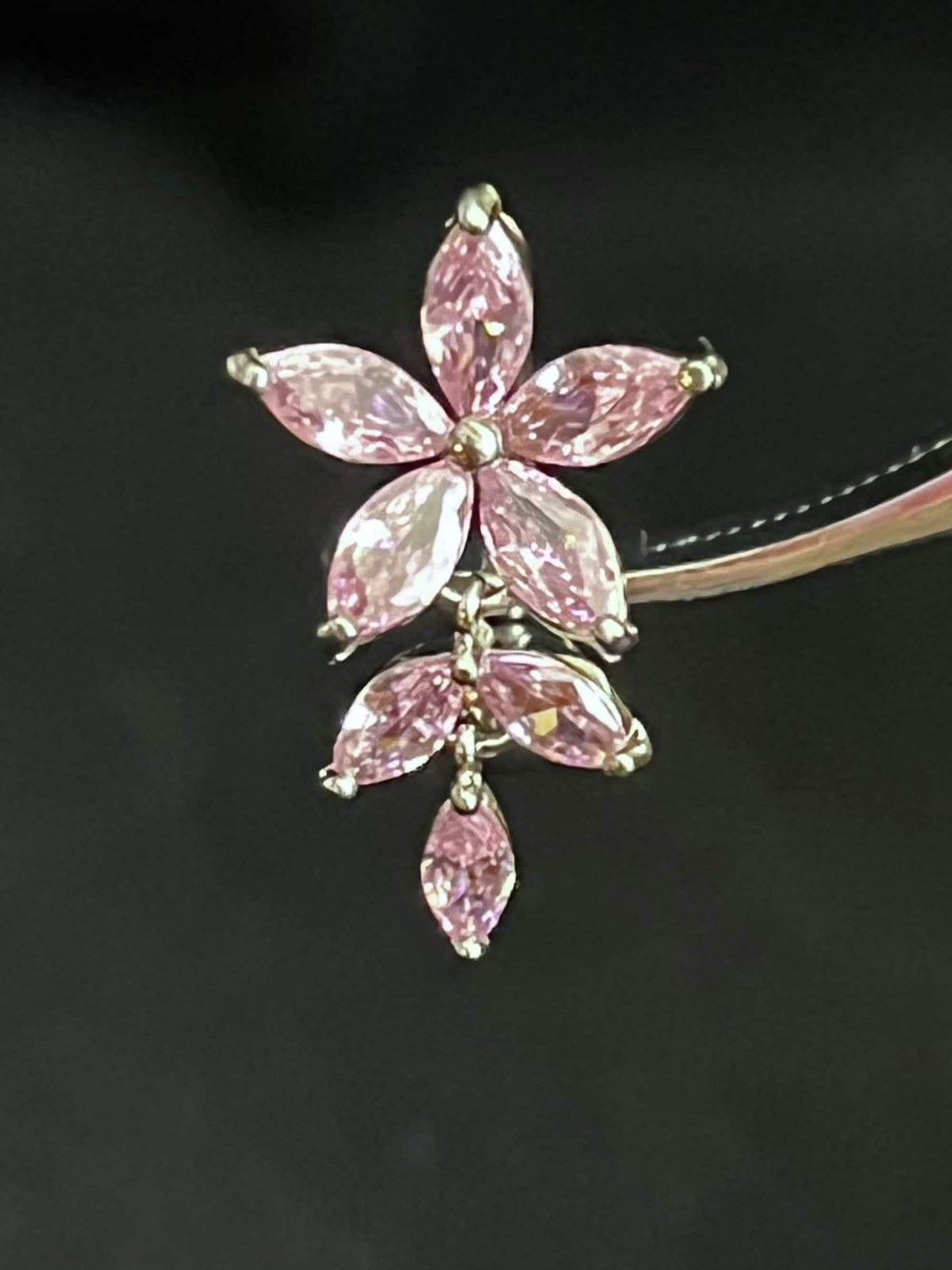 1 Piece Brilliant Marquise CZ Gem Flower & Vine Top Drop Dangle Reverse Navel/Naval Belly Ring- 14g - 10mm - Clear, Pink and Aqua Available!