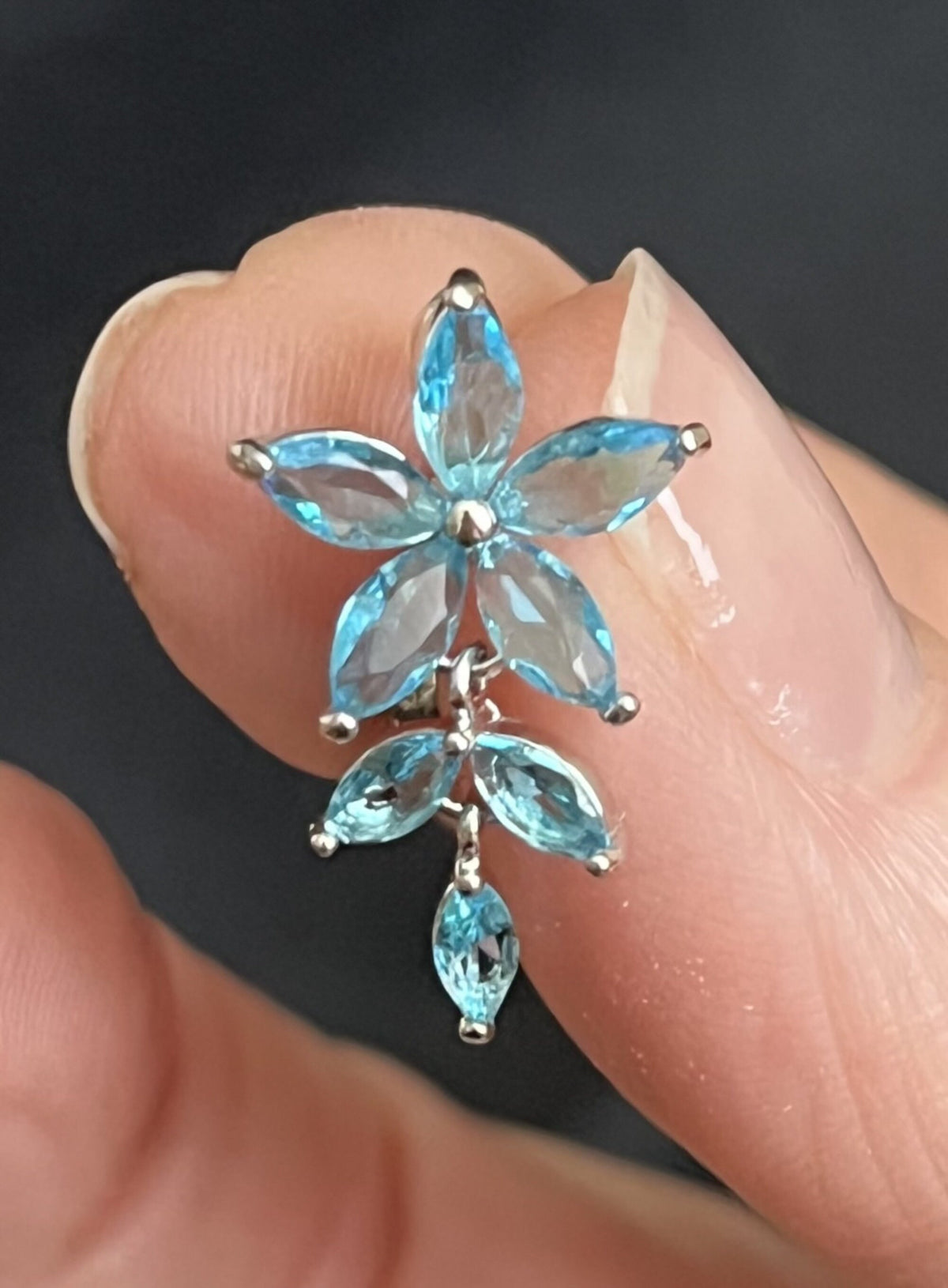 1 Piece Brilliant Marquise CZ Gem Flower & Vine Top Drop Dangle Reverse Navel/Naval Belly Ring- 14g - 10mm - Clear, Pink and Aqua Available!