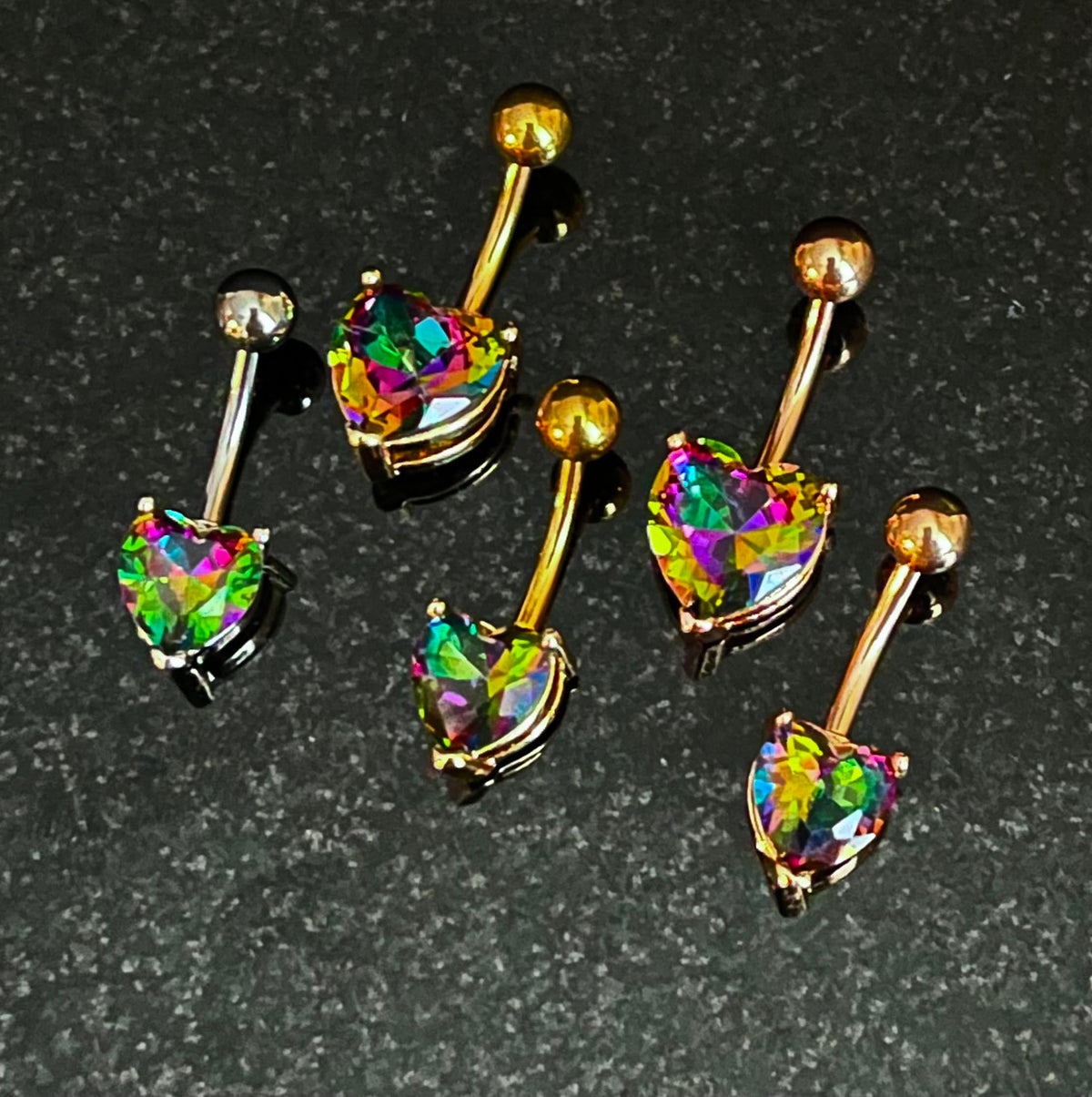 1 Piece Stunning Prong Set Aurora Borealis Effect Heart Crystal Gem Navel/Naval Belly Ring - 14g - 10mm - Available in a Variety of Colors!