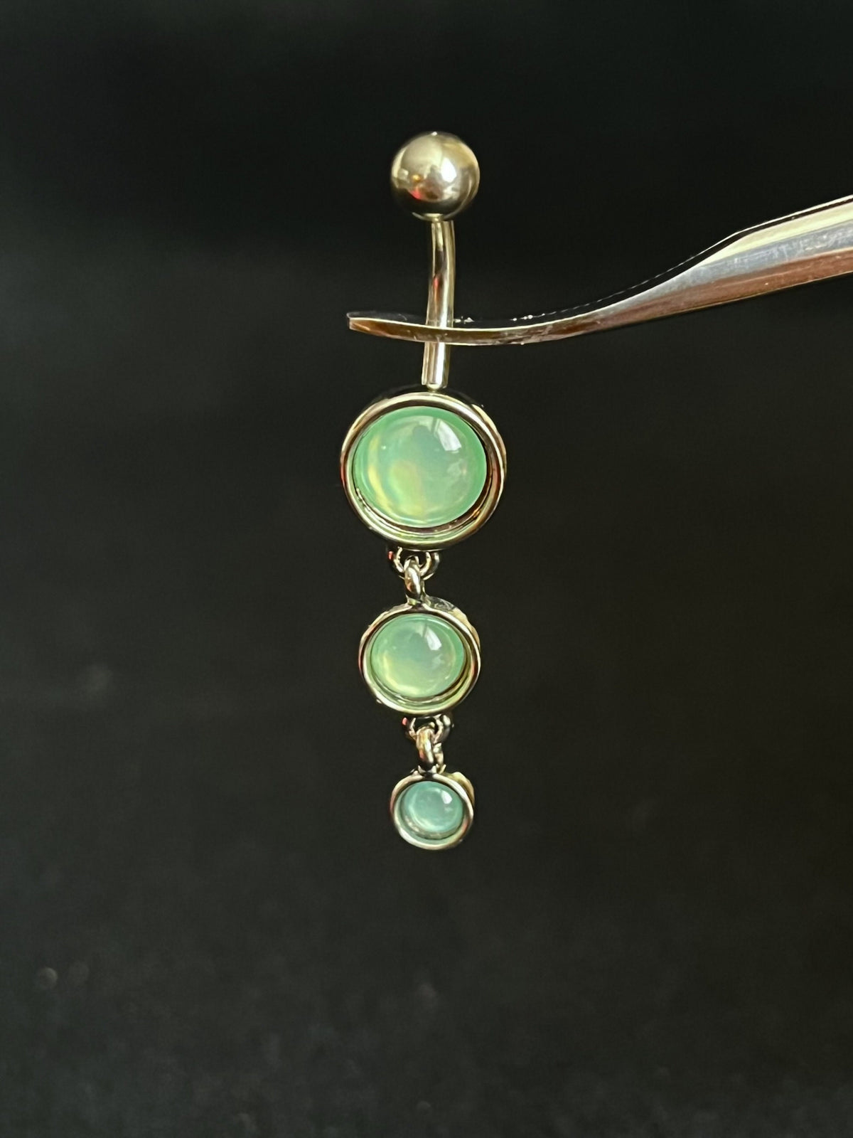 1 Piece Stunning Triple Round Illuminating Stone Dangle Ring Navel / Naval Belly Ring - 14g - 10mm - Available in Clear, Pink & Aqua!