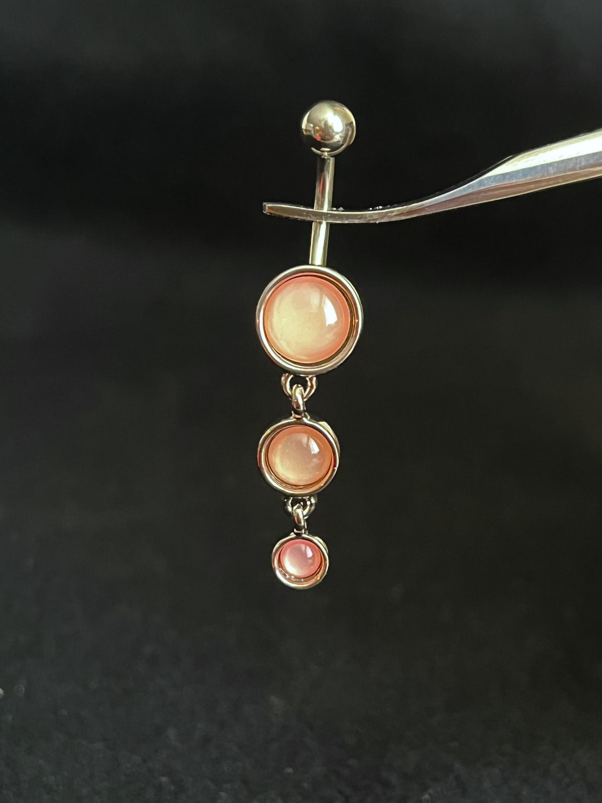 1 Piece Stunning Triple Round Illuminating Stone Dangle Ring Navel / Naval Belly Ring - 14g - 10mm - Available in Clear, Pink & Aqua!