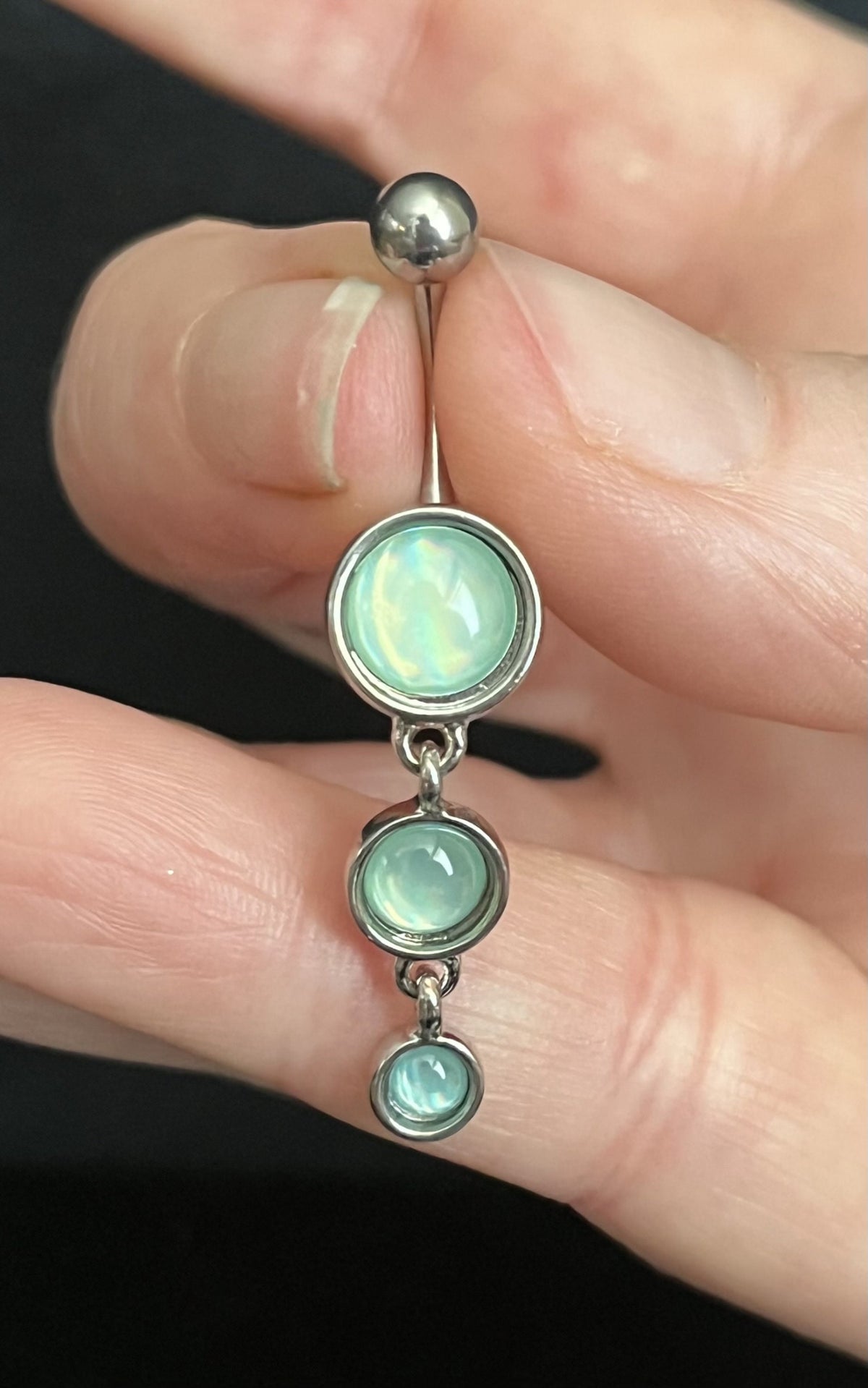 1 Piece Stunning Triple Round Illuminating Stone Dangle Ring Navel / Naval Belly Ring - 14g - 10mm - Available in Clear, Pink & Aqua!