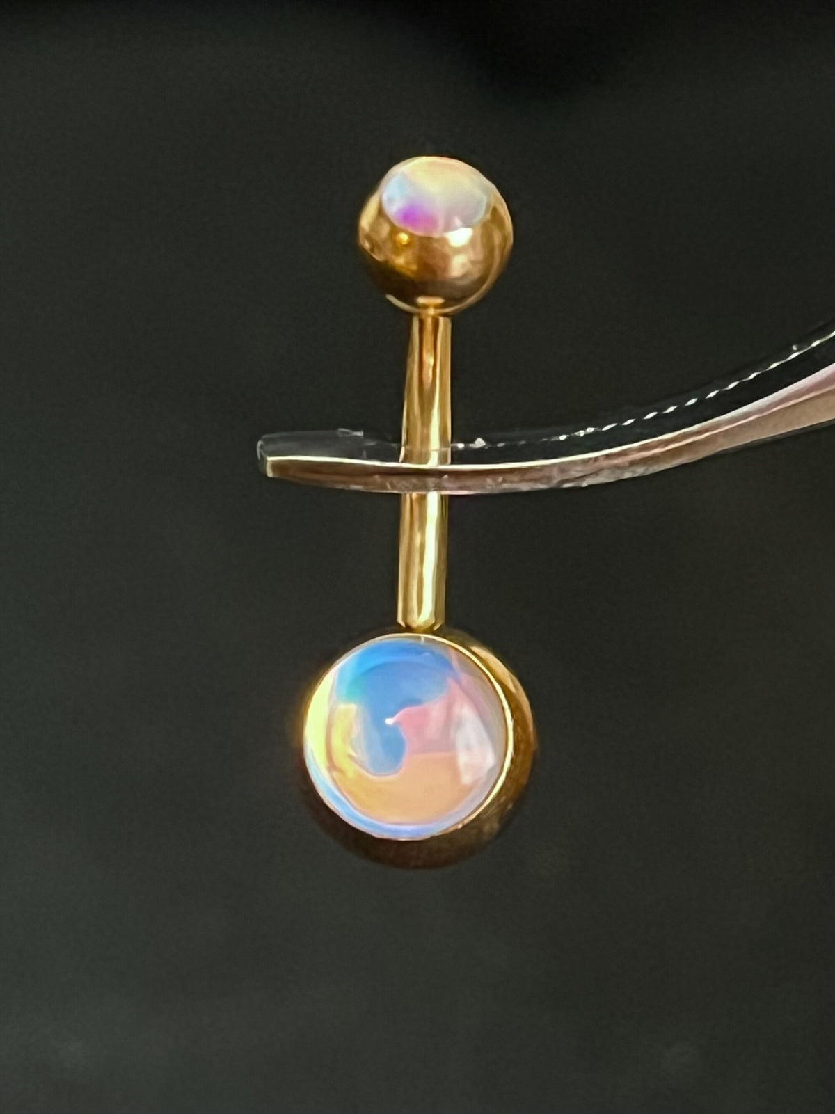 1 Piece Stunning Double Iridescent Stone Surgical Steel Navel/Naval Belly Ring - 14g - 10mm - Available in a Variety of Colors!
