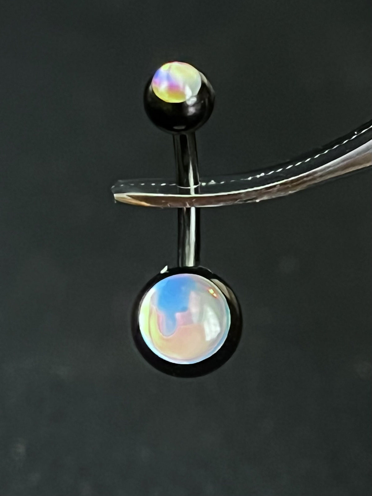 1 Piece Stunning Double Iridescent Stone Surgical Steel Navel/Naval Belly Ring - 14g - 10mm - Available in a Variety of Colors!